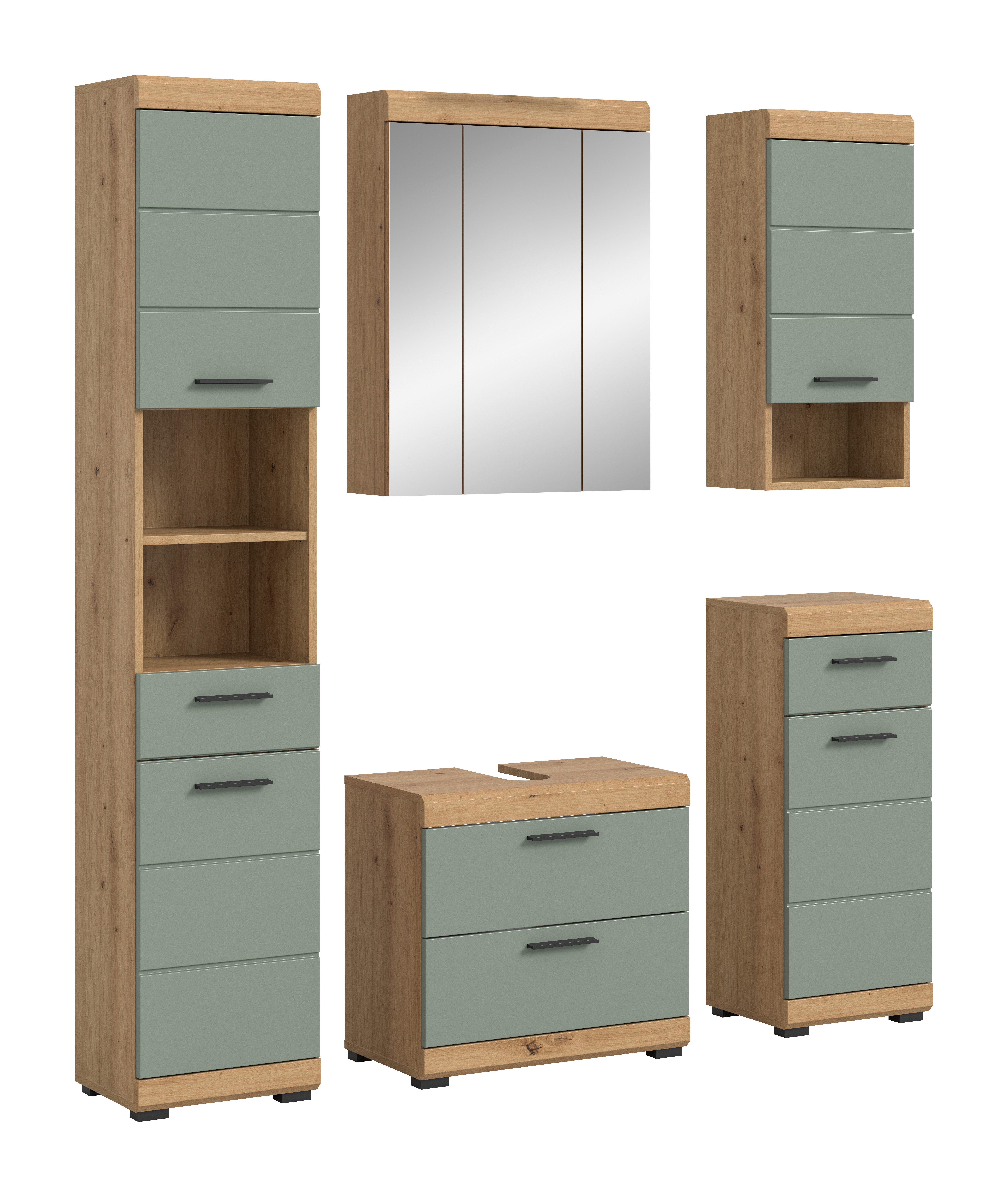 INOSIGN Badkamerserie Siena, 5-delig, bestaande uit: Hoge kast, WBU, spiegelkast, onderkast, hangkast (set, 5-delig) badmeubelsets