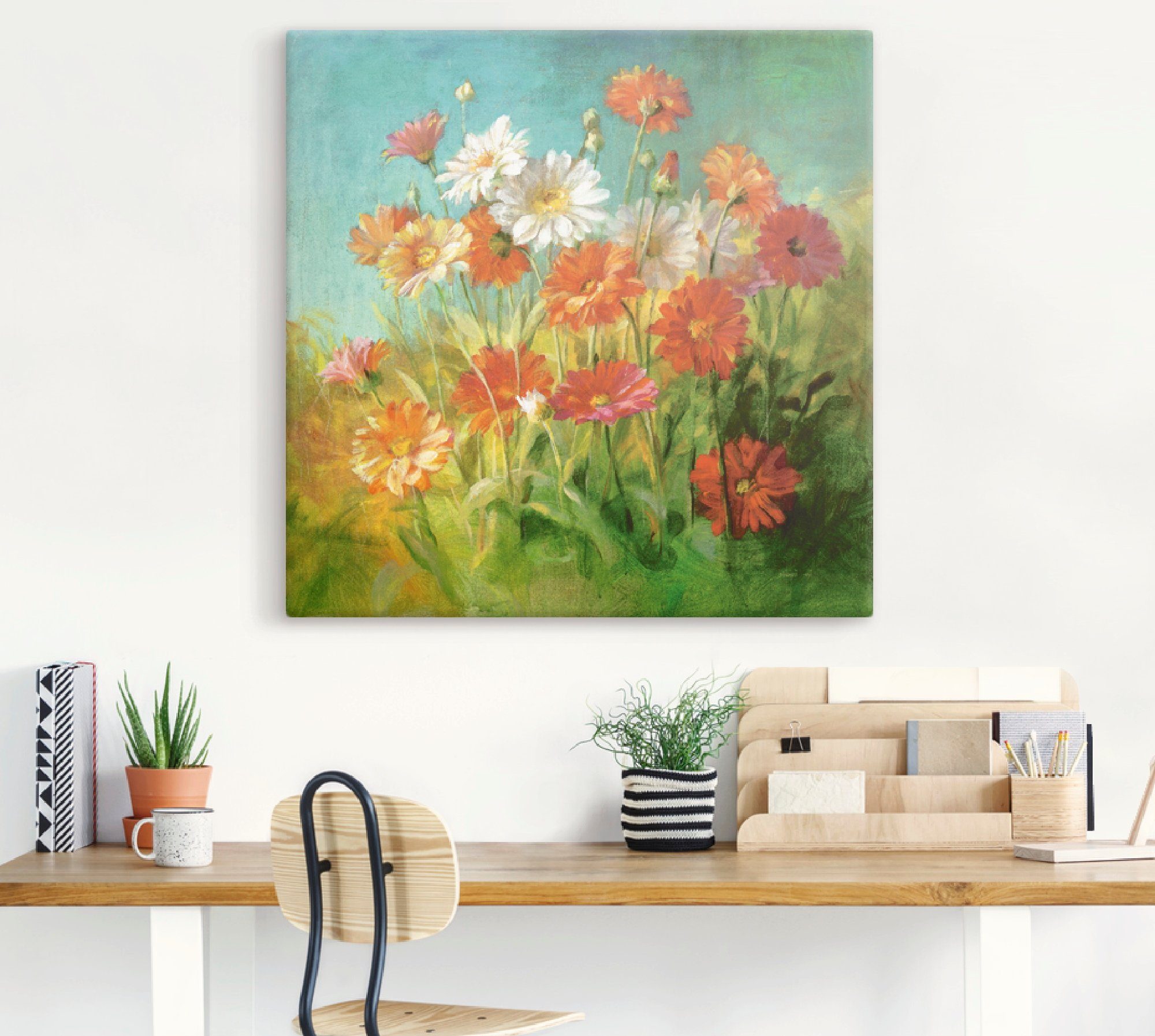 Artland Artprint op linnen Geschilderd madeliefje gespannen op een spieraam