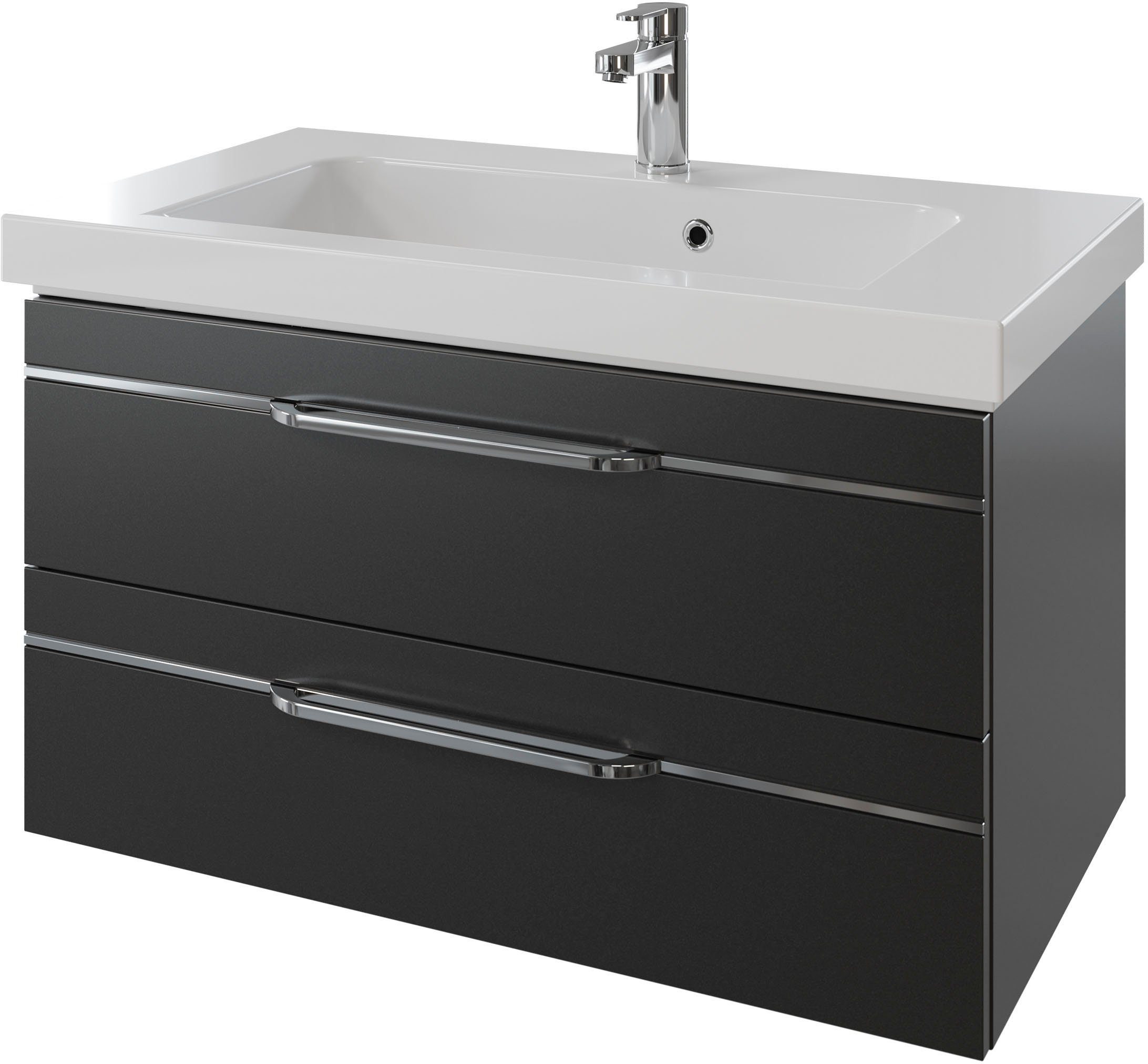 Saphir Wastafelonderkast Serie Balto mineraalmarmeren wastafel met onderkast, 92 cm breed Wastafelmeubel met 2 laden, badkamerkast in verschillende