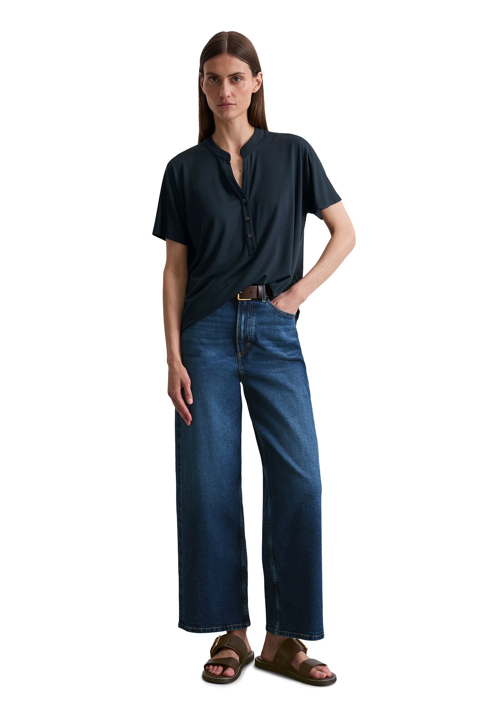 Marc O'Polo Shirt met staande kraag met knoopsluiting