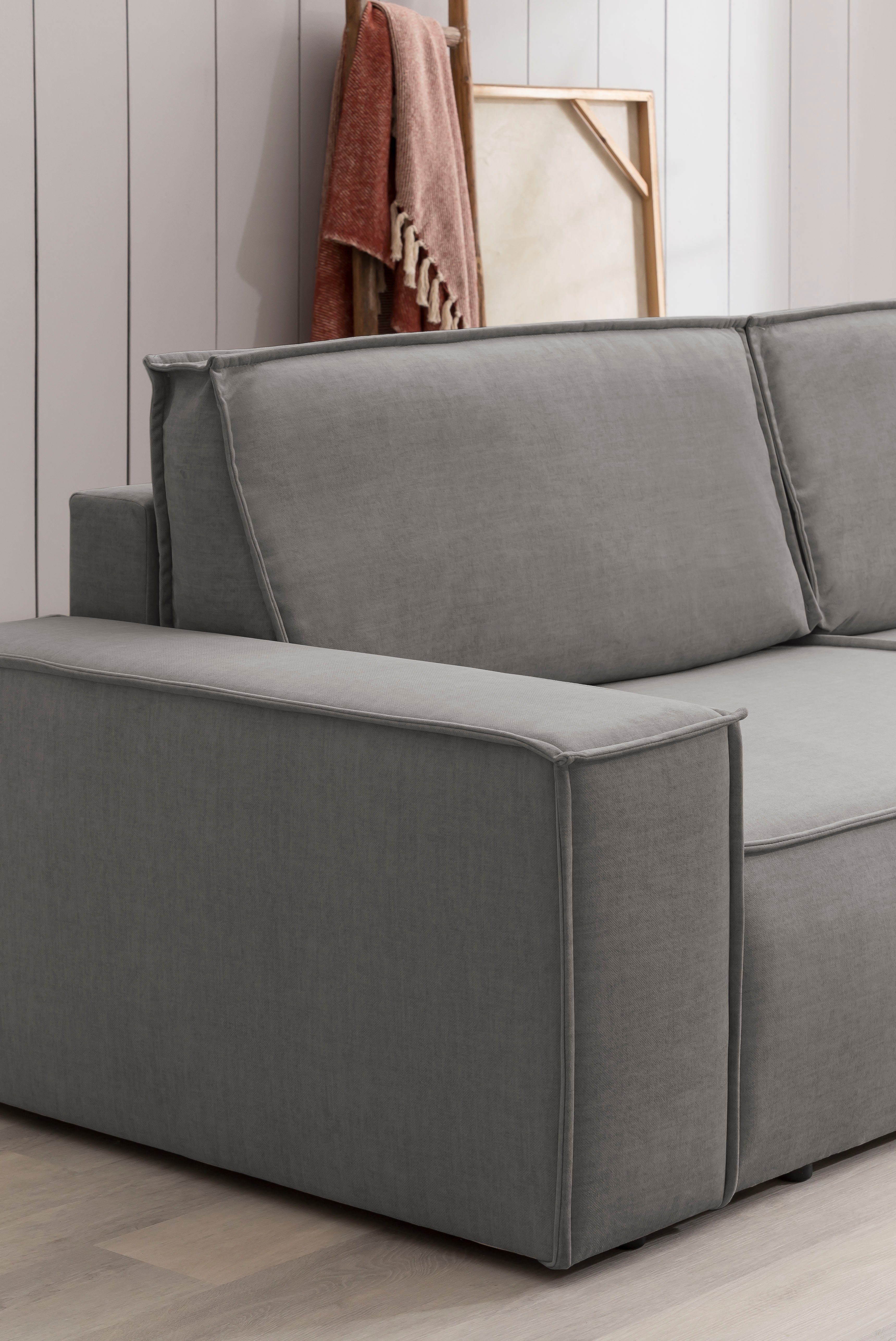 Home affaire Zithoek SHERWOOD 329 cm, U-vorm, slaapbank, Slaapfunctie met bedkist (194x139 cm), cord, vintage, fluweel