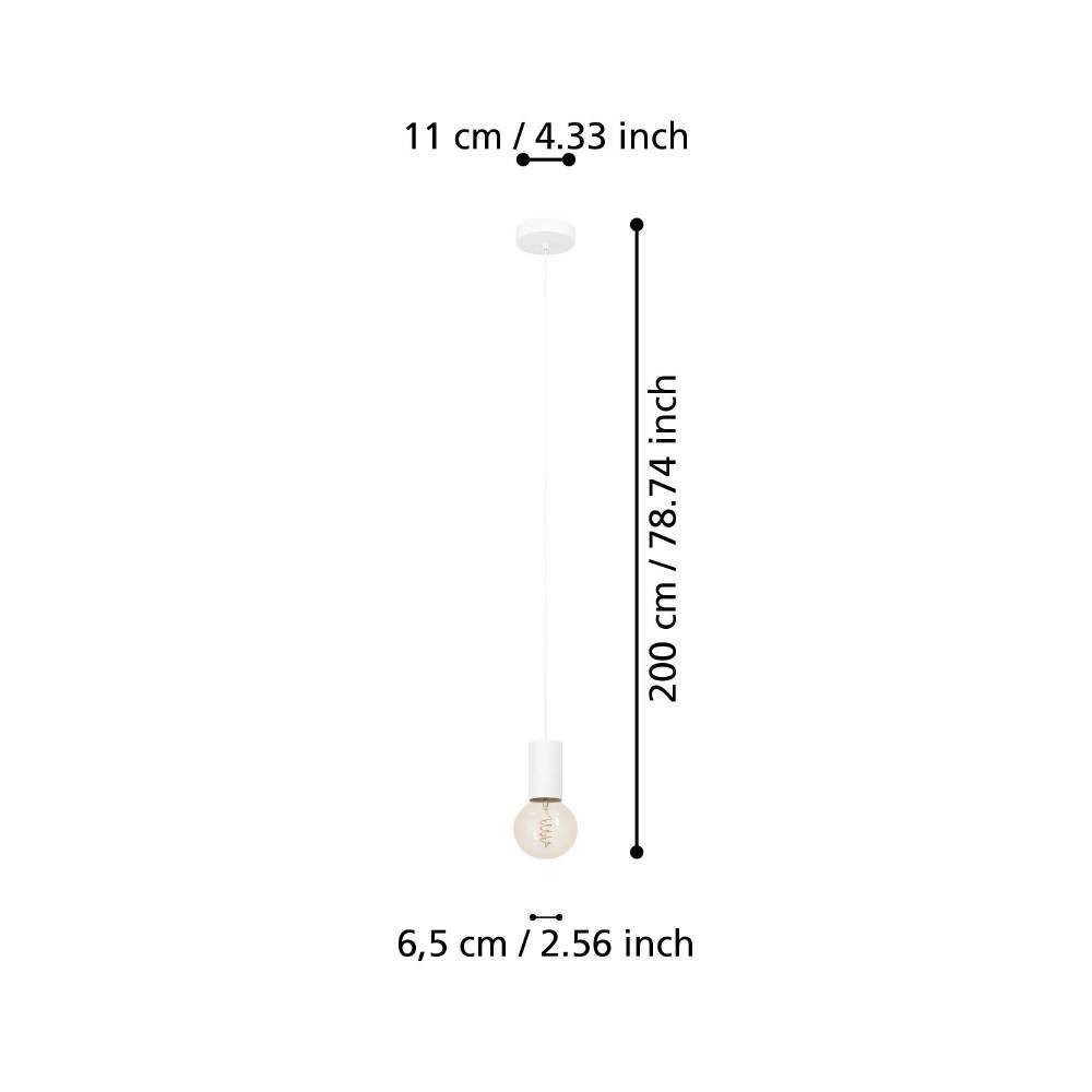 EGLO Hanglamp POZUETA 1 Hanglamp, E27 fitting met kabel, metaal in wit, Ø 6,5 cm (1 stuk)