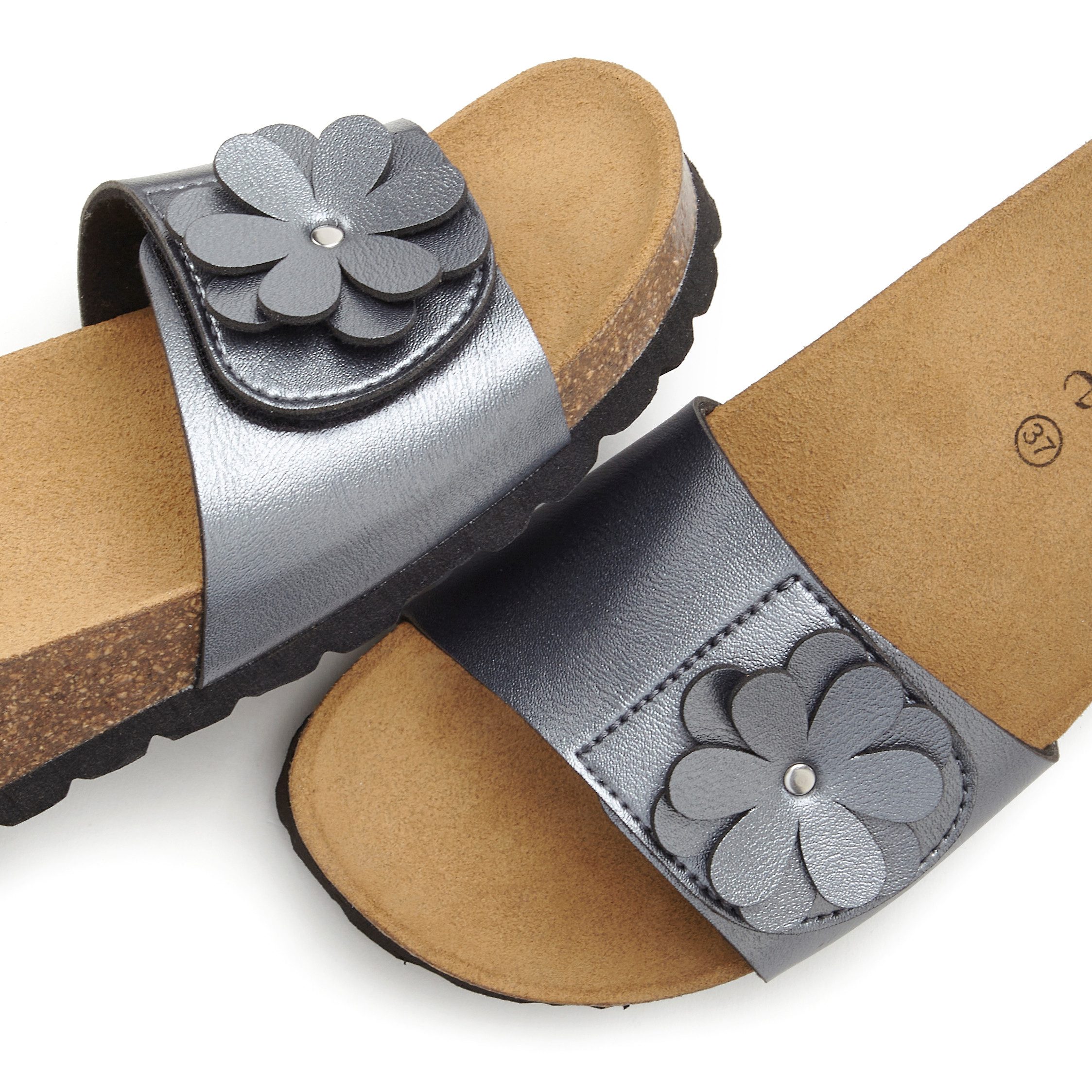 Vivance Slippers Mule, sandaal, open schoen met comfortkurk voetbed van leer en subtiele sleehak