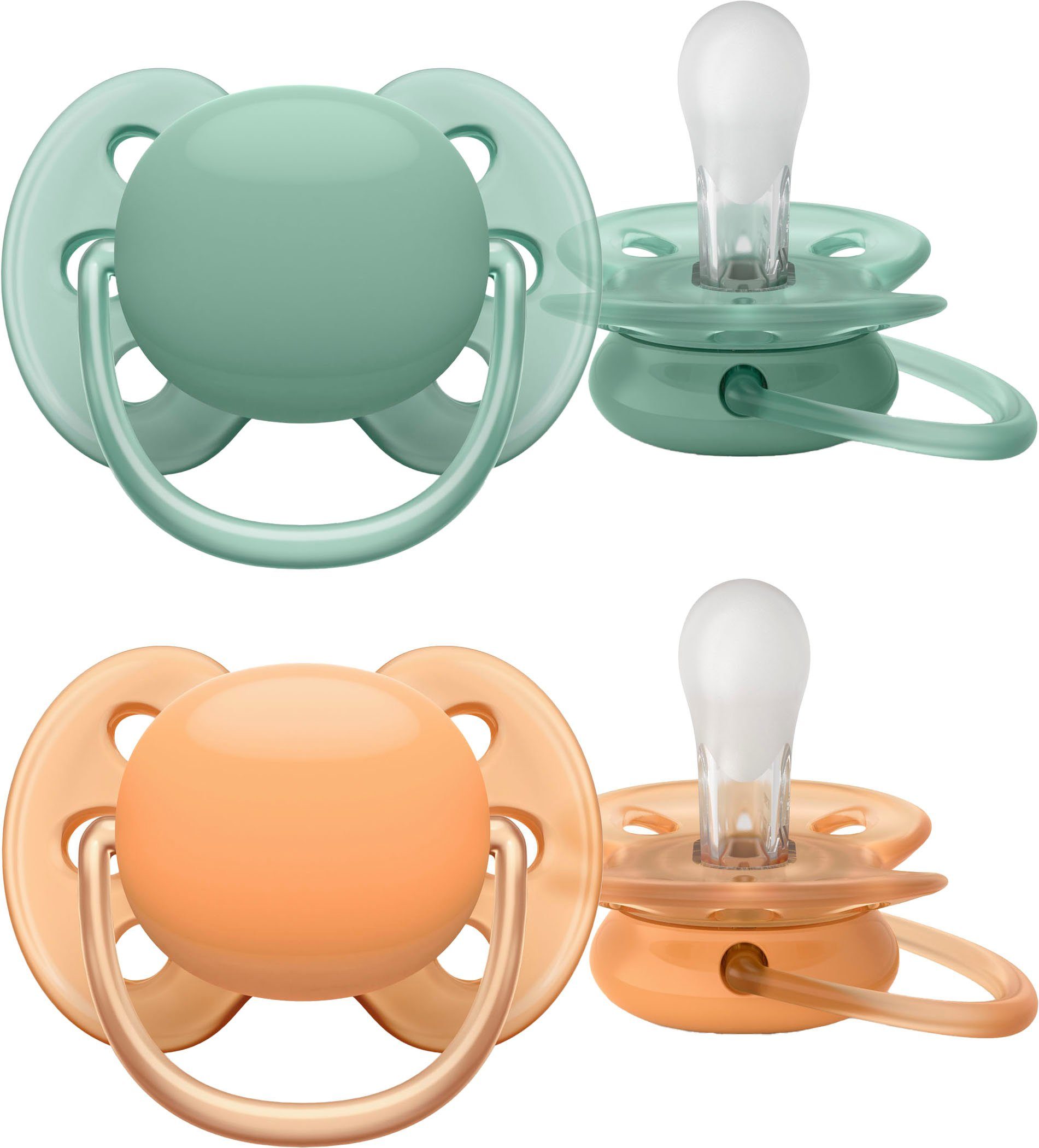 Philips AVENT Speen Ultra soft SCF091/35 orthodontisch verantwoord, met transport- en sterilisatiehouder, 0 tot 6 maanden (4 stuks)