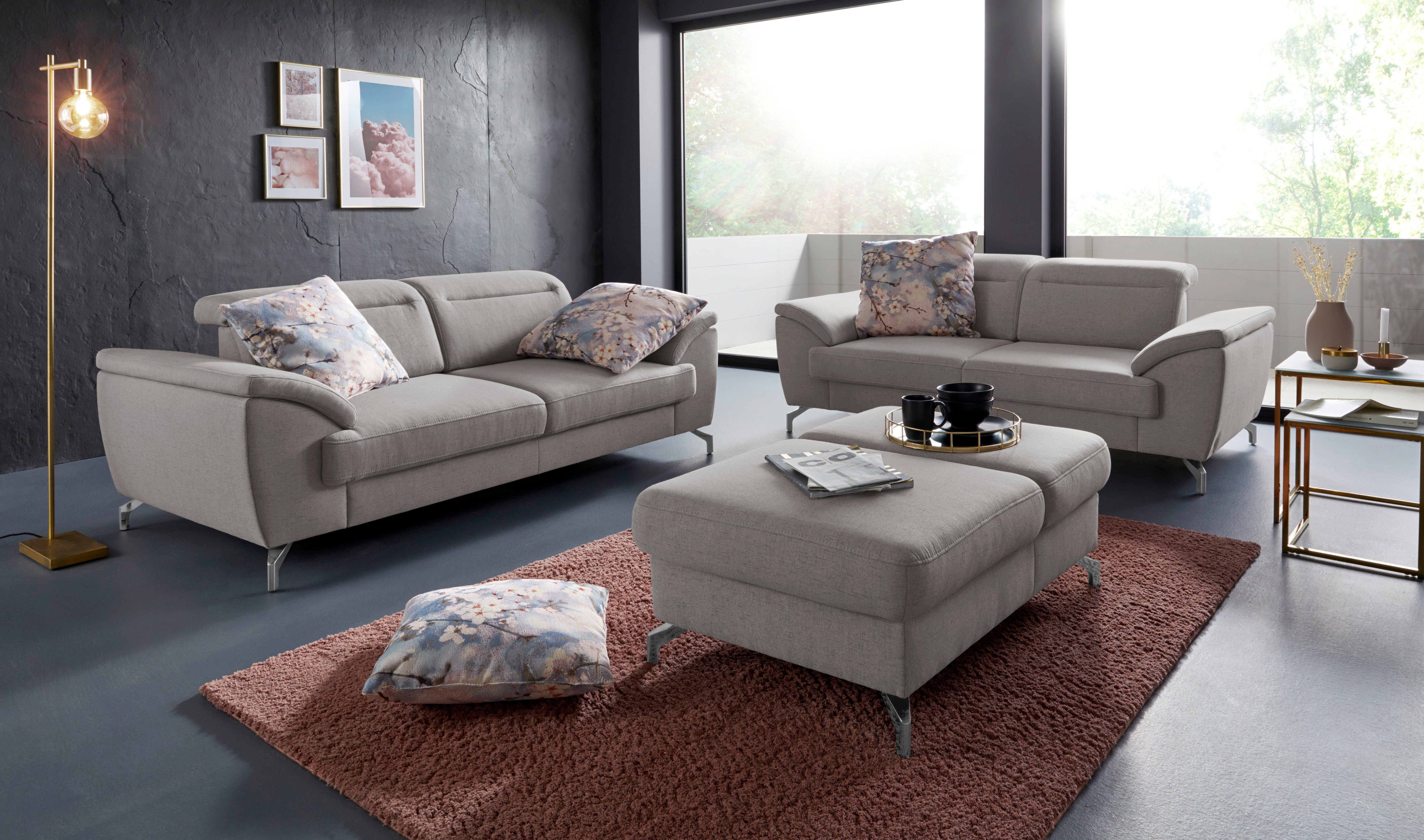 sit&more 2,5-zitsbank Percy 12 cm poothoogte, zitdiepteverstelling, naar keuze verstelbare hoofdsteun