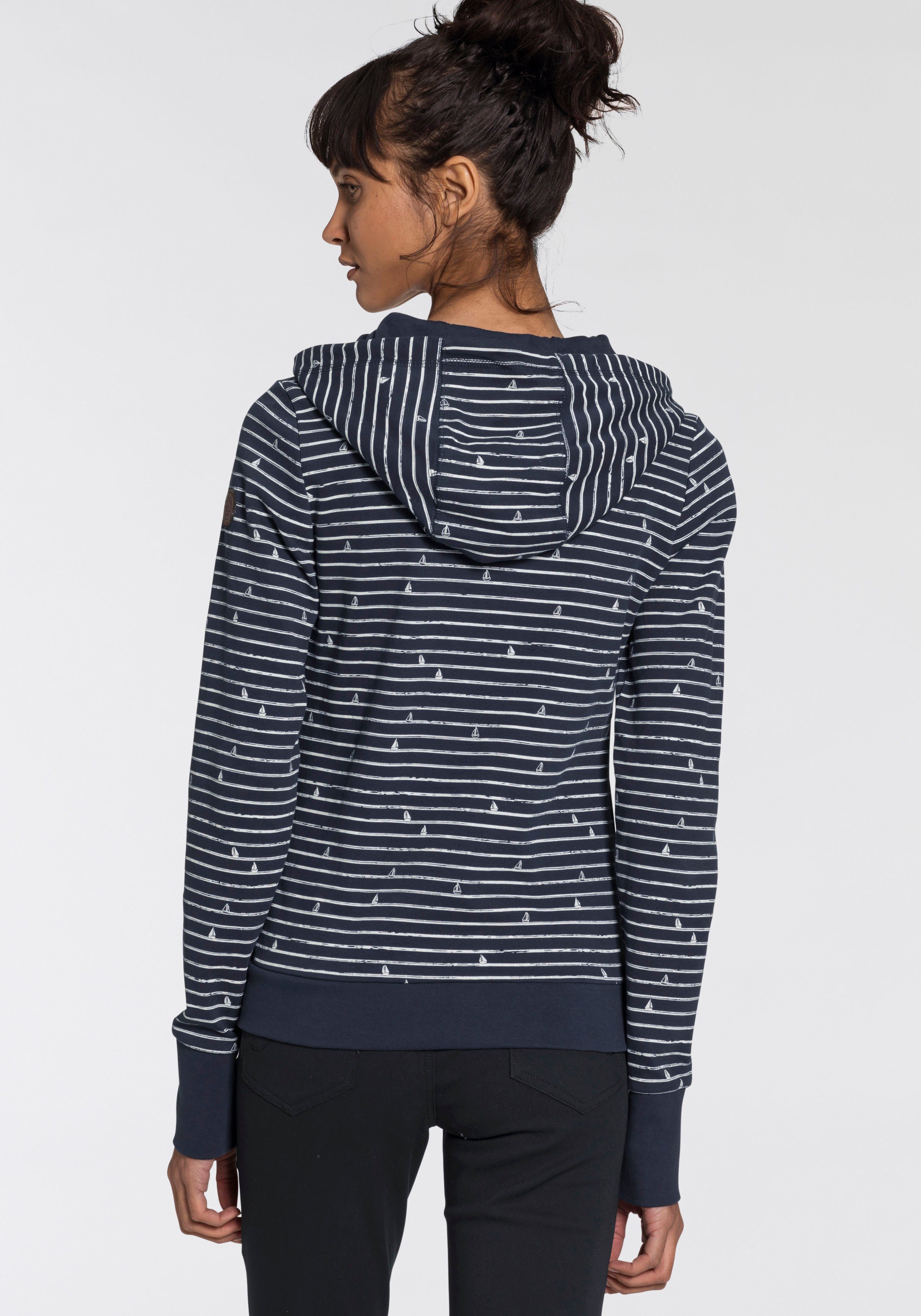 KangaROOS Capuchonsweatvest met maritieme print all-over van strepen en minimalistische schepen