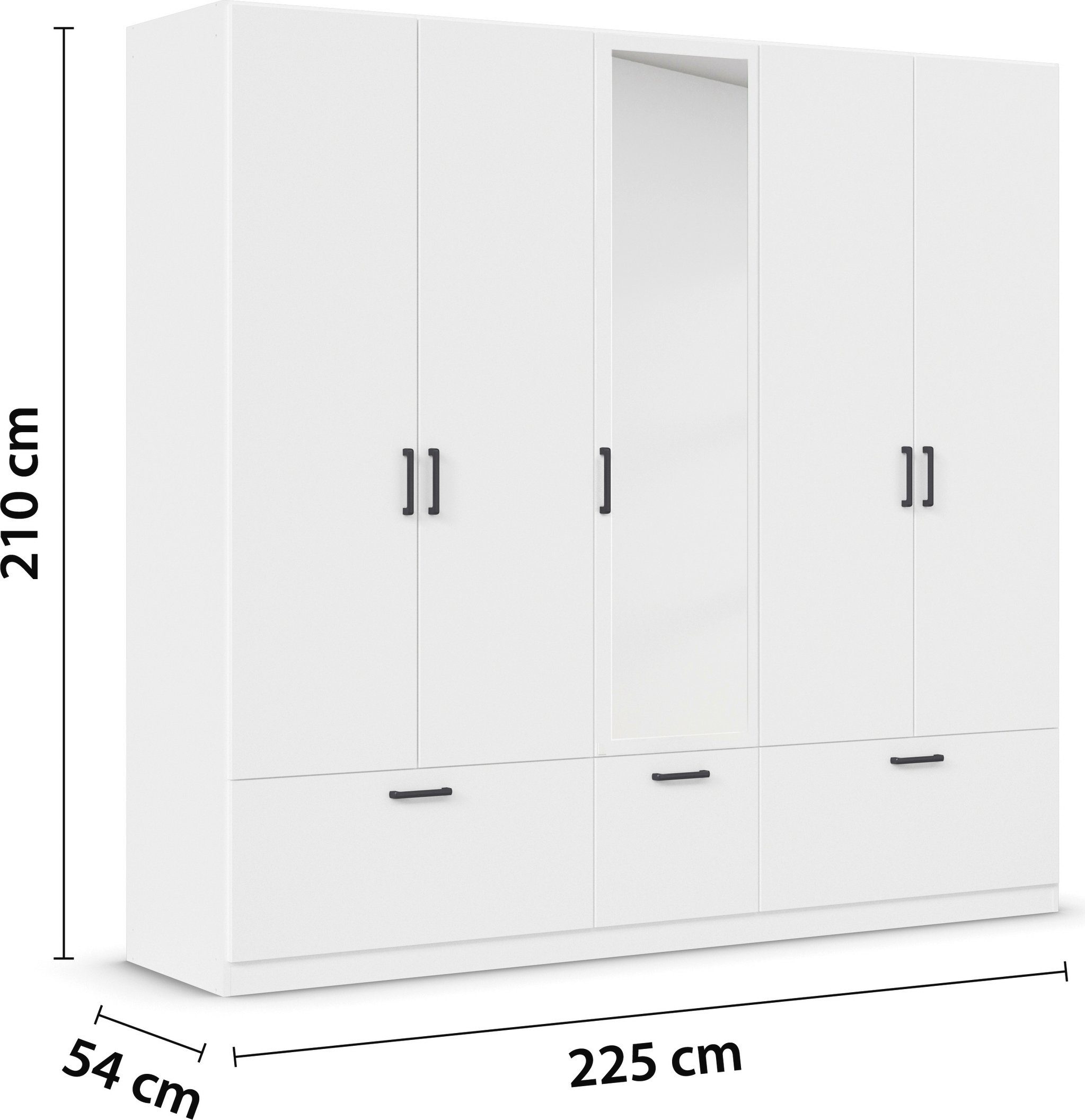 rauch Draaideurkast Kledingkast kast garderobe waskast BARI met spiegel met lades en moderne greep in grijs metallic made in germany