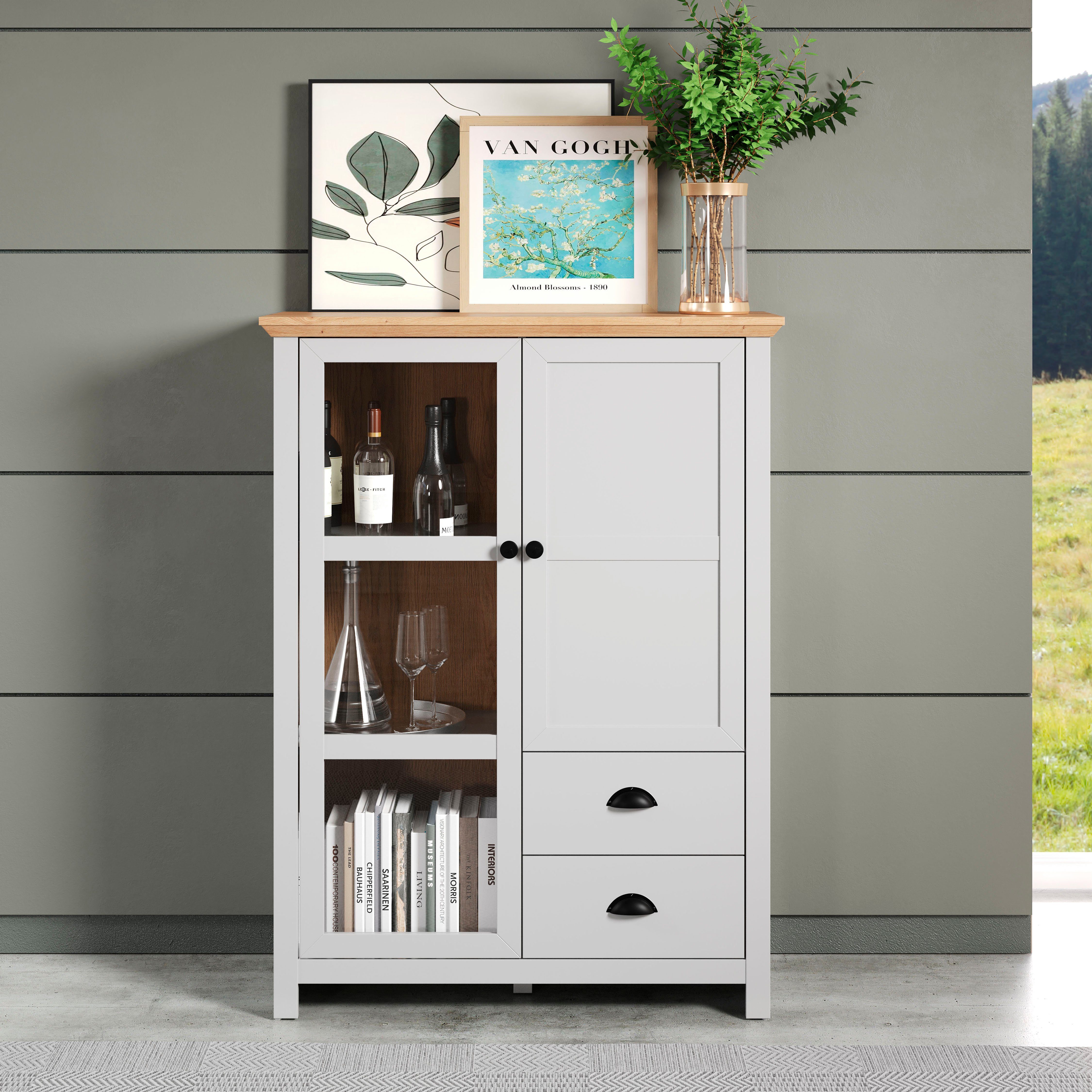 Home affaire Highboard Herzwill Breedte 97 cm, hoogte 130 cm, bergruimte, deuren en romp, mat grijs