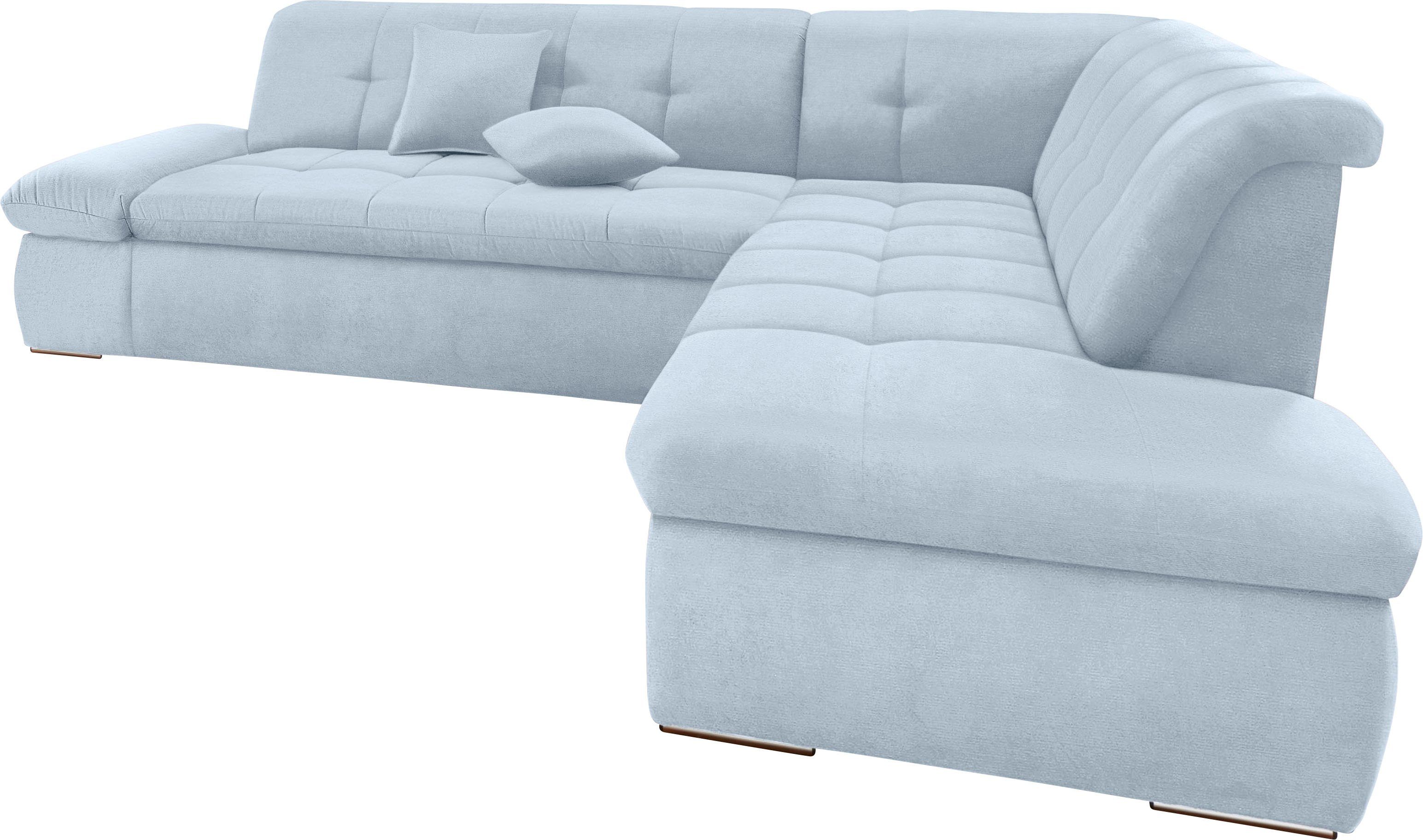 DOMO collection Hoekbank NMoric incl. decoratiekussen B/D/H: 273/216/80 cm L-vorm Ottoman aan uiteinde, optioneel met slaapbank functie en verstelling armleuning