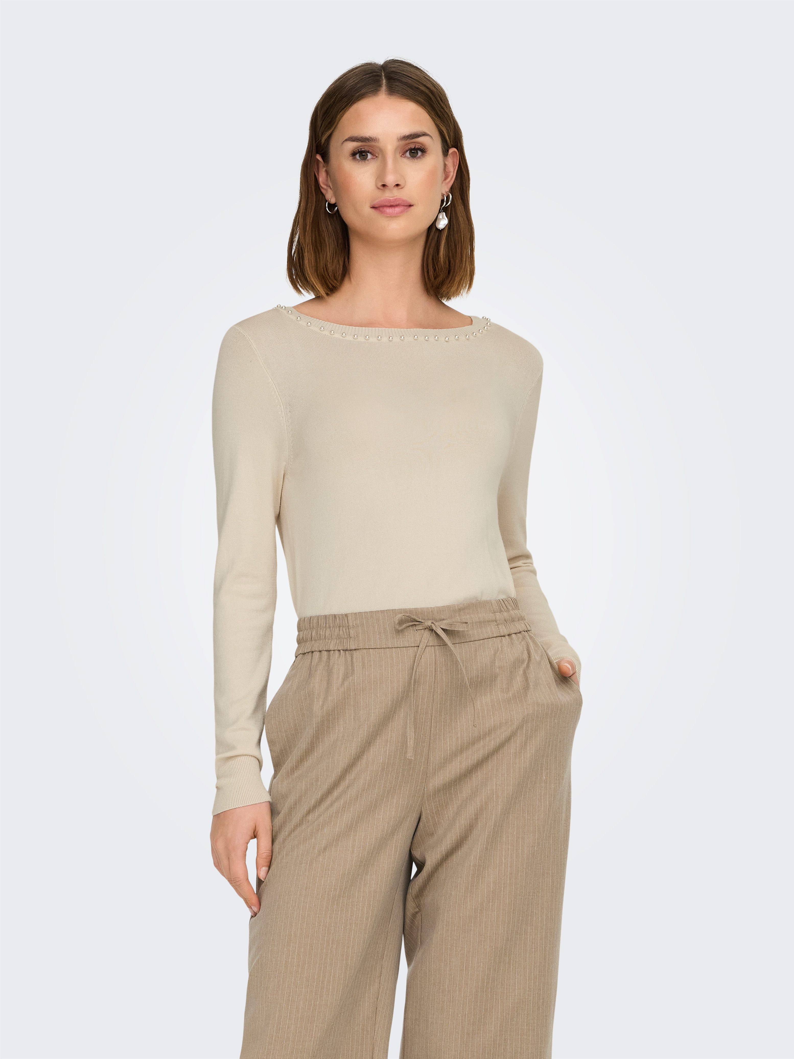 Only Gebreide trui ONLVENICE LIFE LS PEARL O-NECK CC KNT