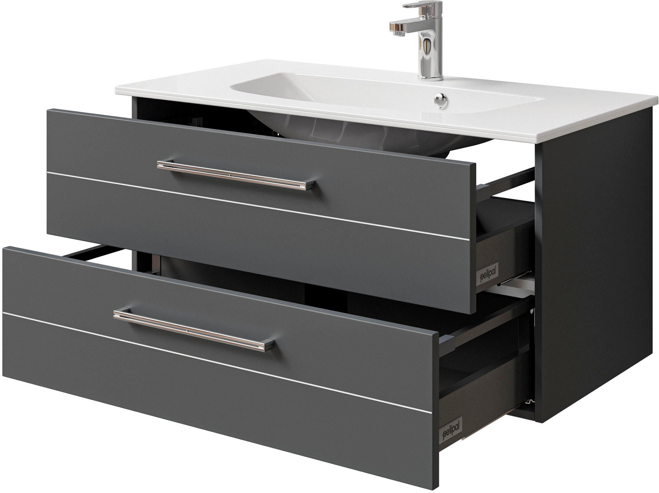 Saphir Wastafelonderkast Serie 6025 mineraalmarmeren wastafel met onderkast, 97 cm breed (2-delig)