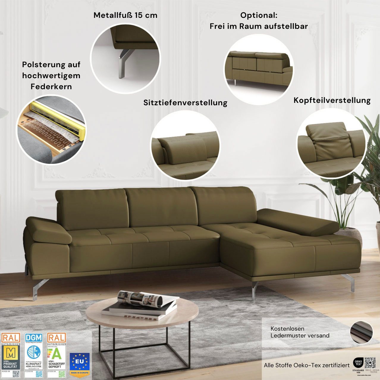 Places of Style Hoekbank Caluna Inclusief zitdiepteverstelling