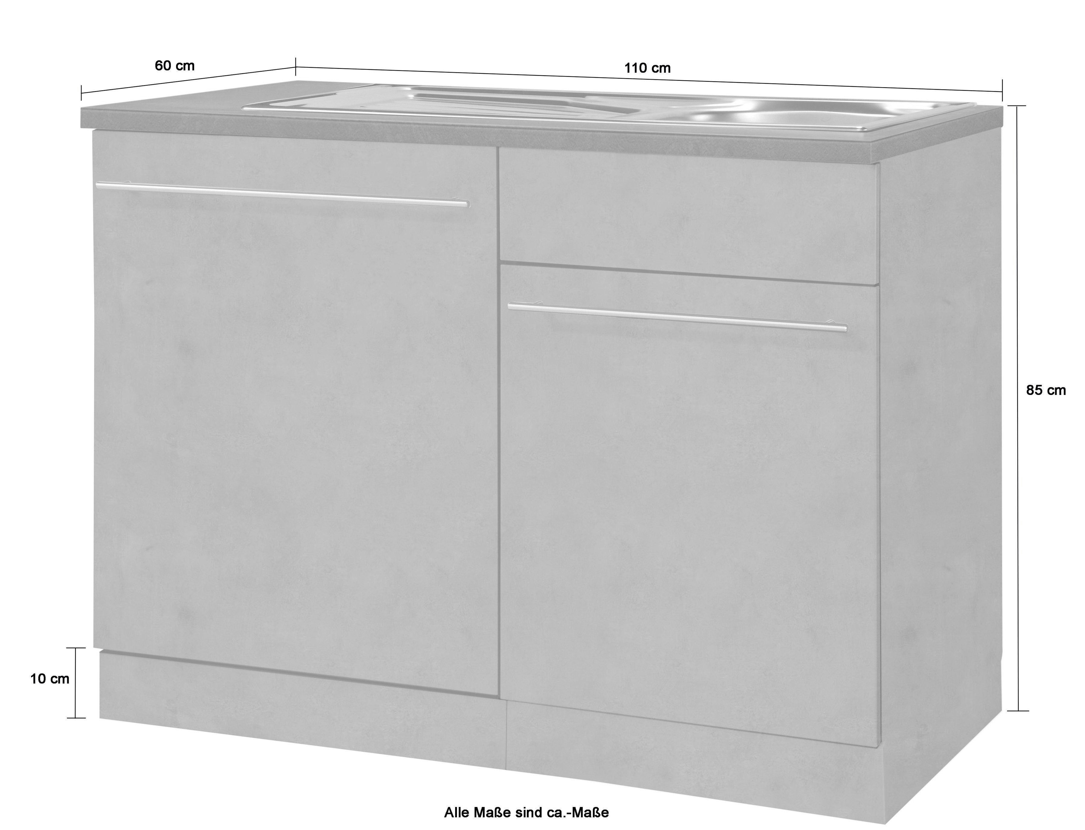 wiho Küchen Gootsteenkast Chicago 110 cm breed, inclusief deur/voet voor vaatwassers