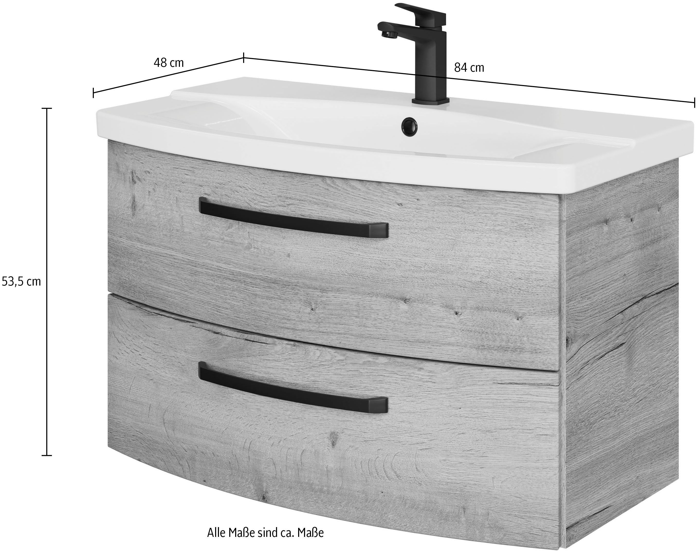 Saphir Wastafelonderkast Serie 4010 keramische wastafel met onderkast, 84 cm breed