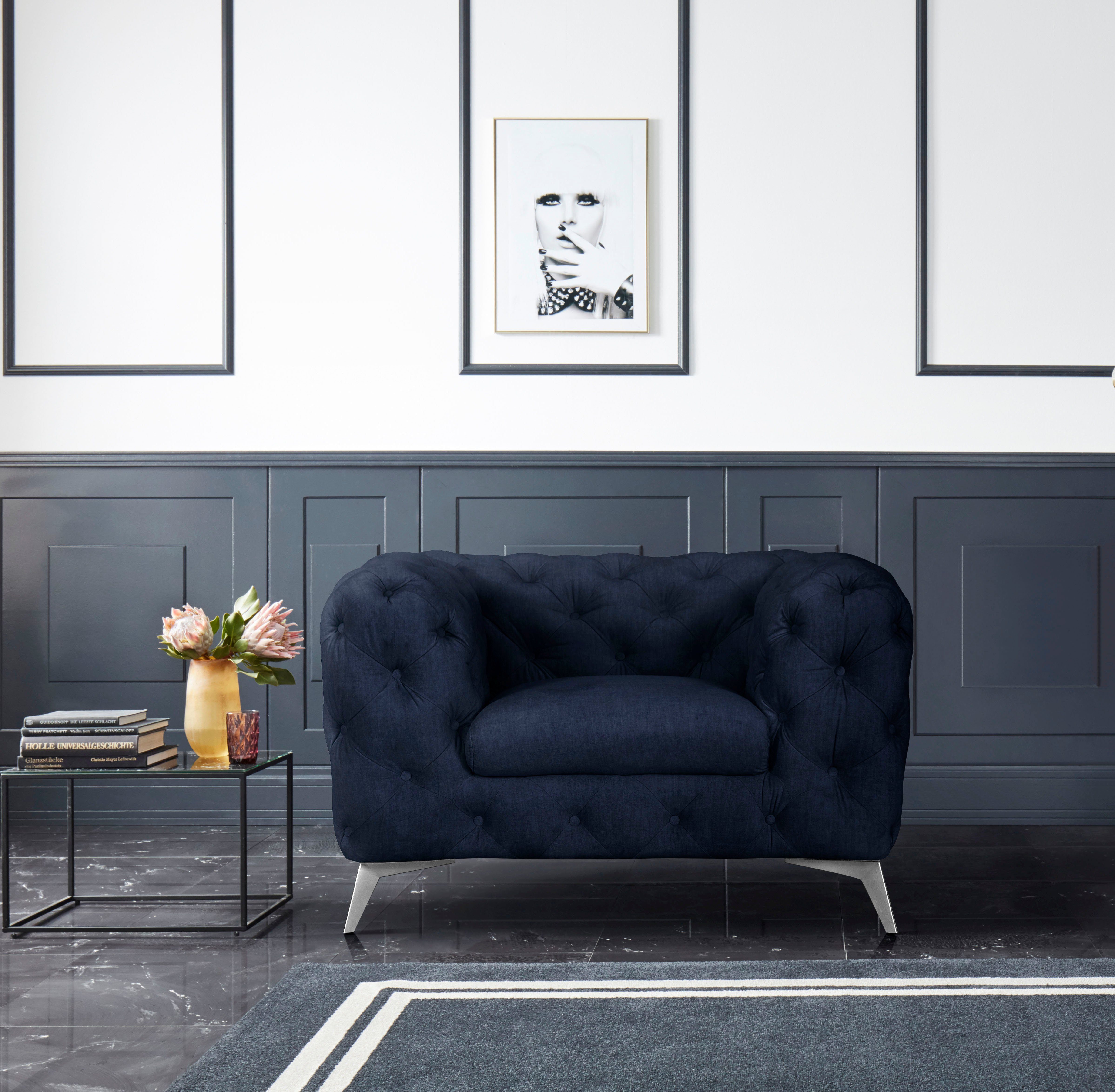 Leonique Chesterfield-fauteuil Glynis Fauteuil luxueuze capitonnage, moderne chesterfield look, kleur van de poten ter keuze