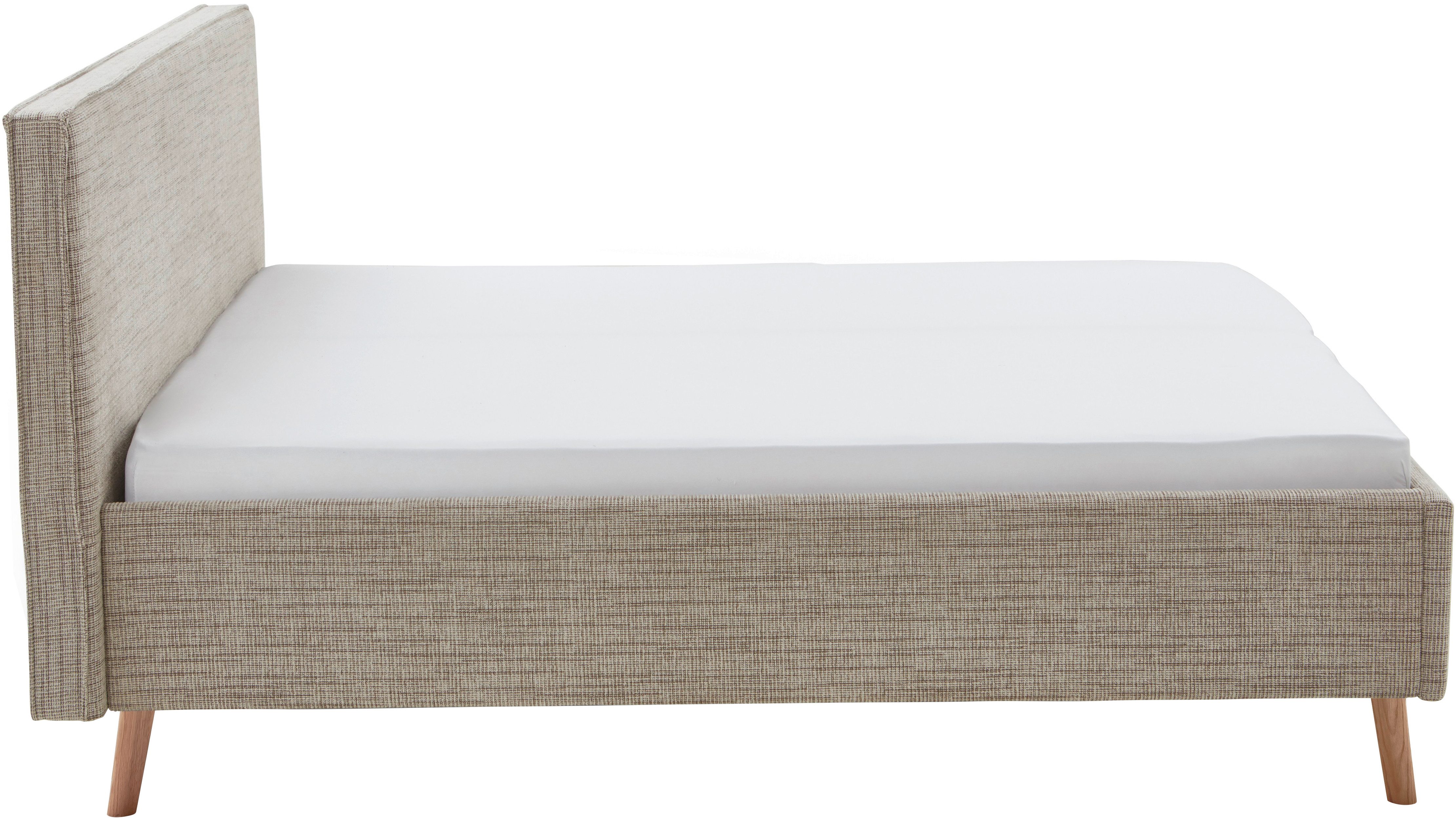 meise.möbel Gestoffeerd bed Riva met eikenkleurige houten poten, naar keuze met bedkist en lattenbodem