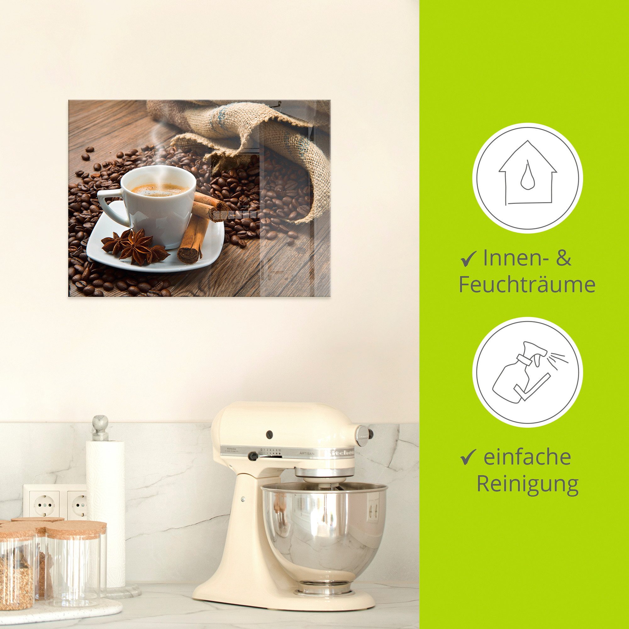 Artland Print op glas Koffiekopje linnen zak met koffiebonen