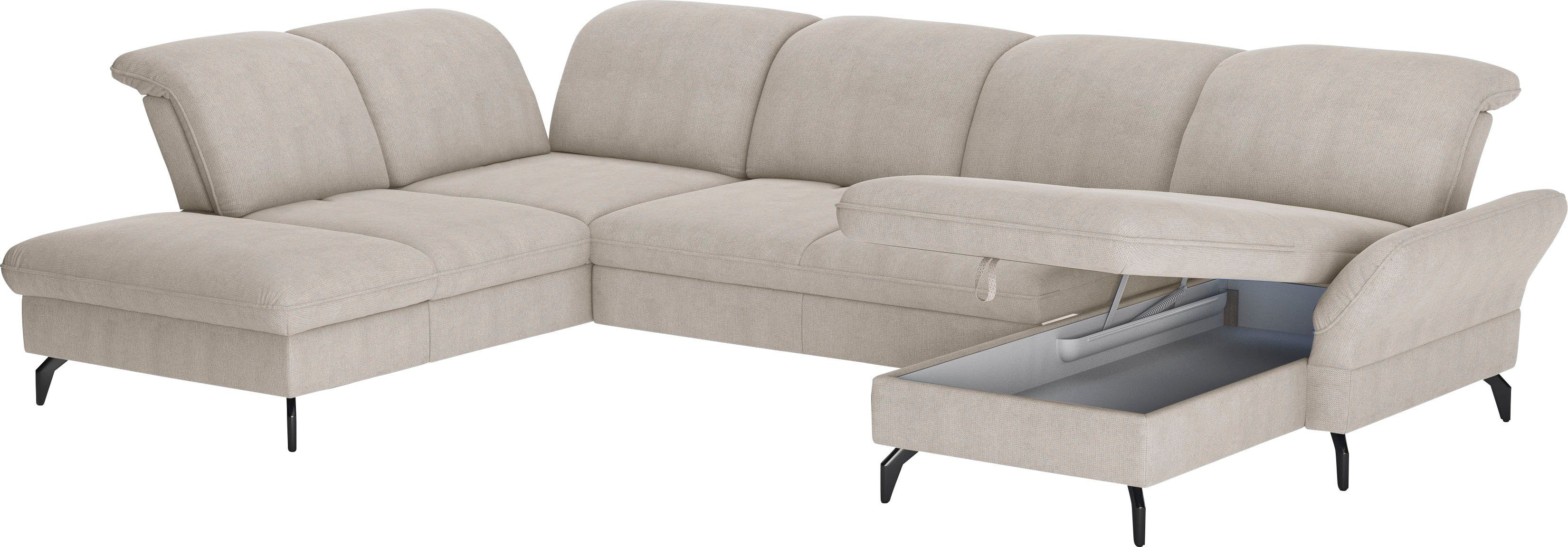 sit&more Zithoek Leandro U-vorm Naar keuze met bed, hoofdbord en armleuningfunctie, en bedkist