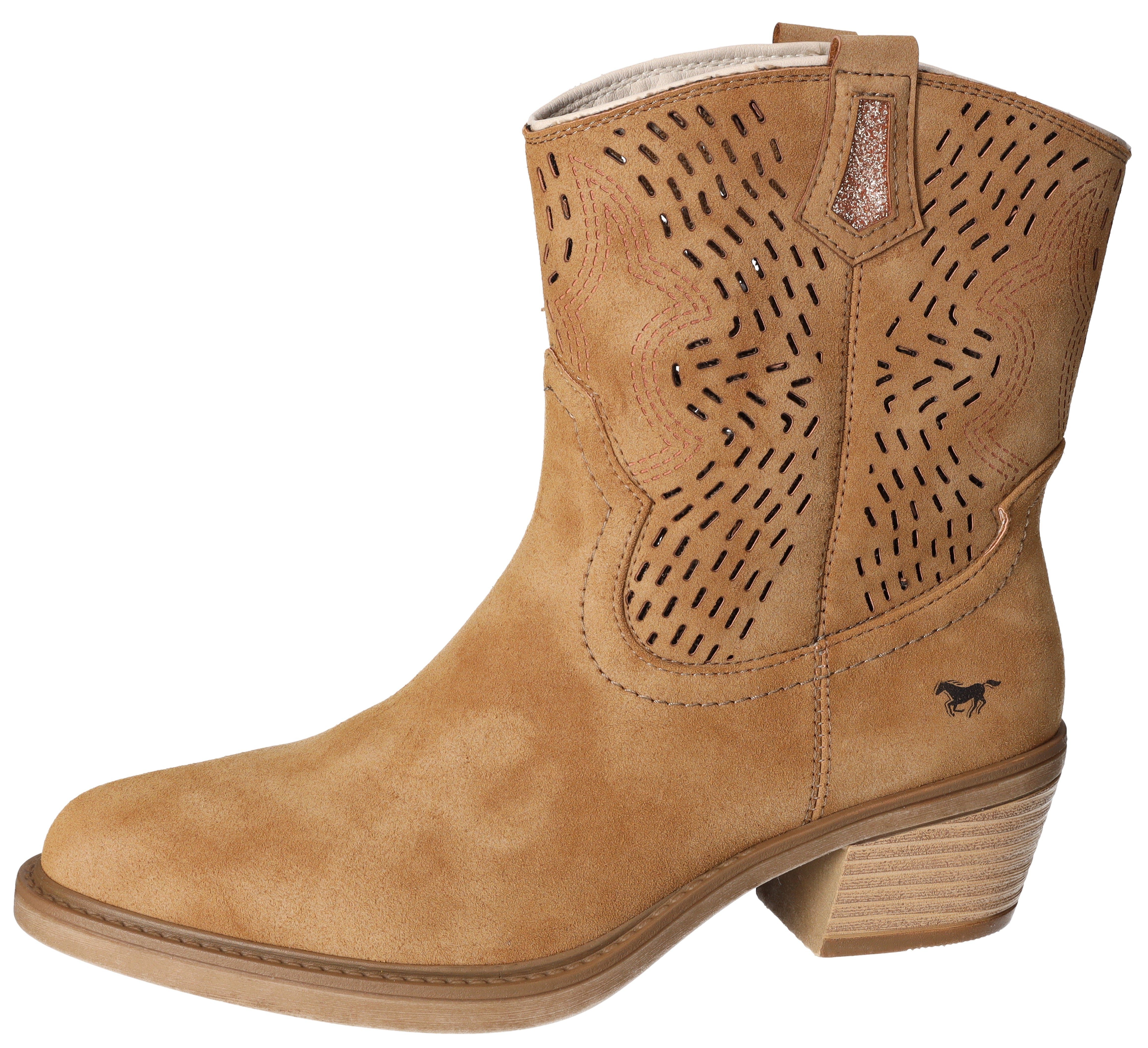 Mustang Shoes Cowboylaarsjes Cowboy enkellaarsjes, laarzen met ingewikkelde perforatie op de schacht