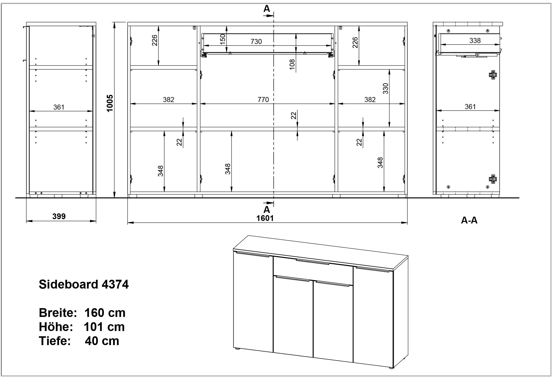 GERMANIA Kantoormeubelset Milaan incl. bureau, kastje op wieltjes, roomdivider en dressoir (4-delig)
