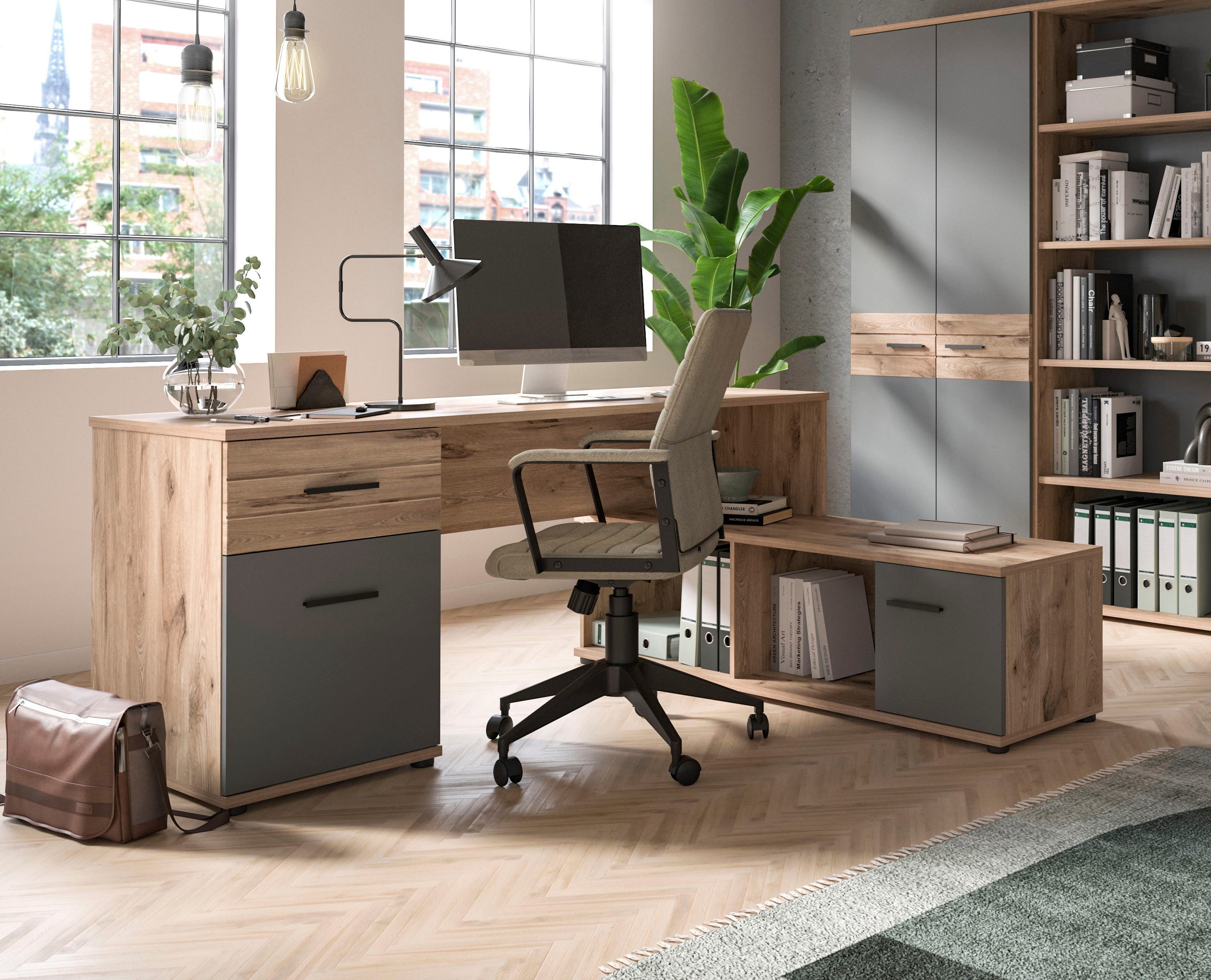 INOSIGN Hoekbureau Riga, Breedte 170cm, in Nox Eik nabootsing en Basaltgrijs