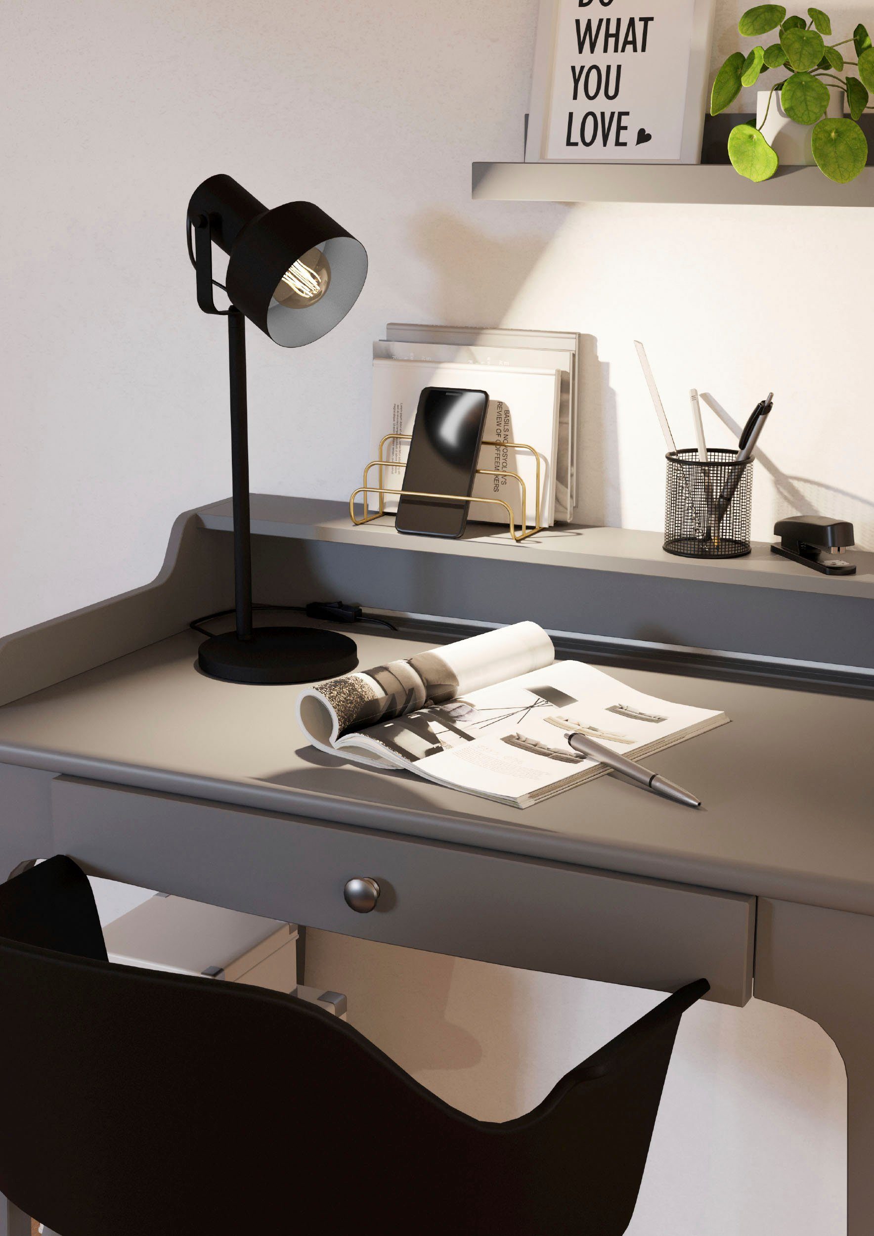 EGLO Tafellamp CASIBARE Tafellamp industrial, nacht kastlamp, woonkamerlamp, E27 fitting (1 stuk)