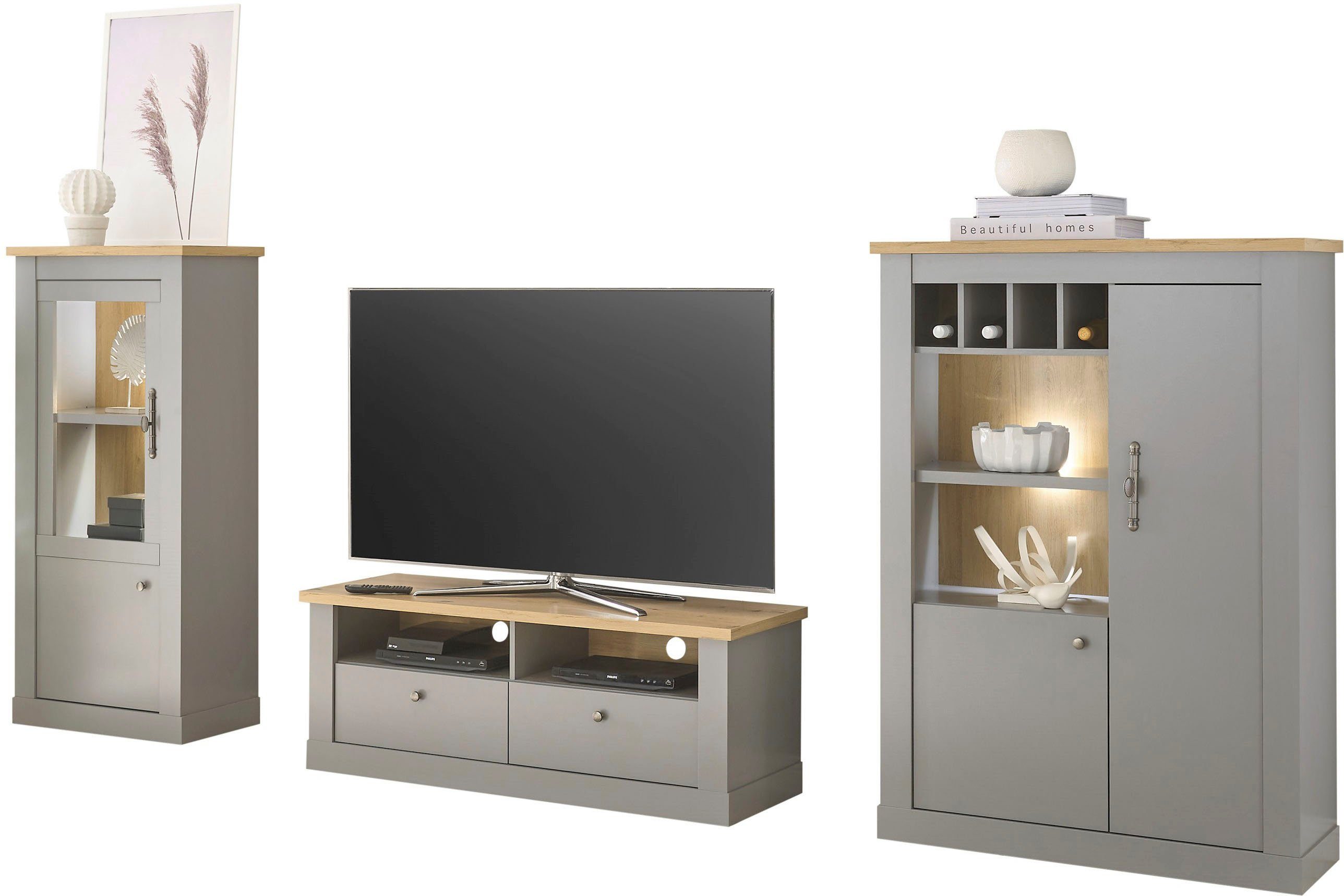 Home affaire Wandmeubel CHAMBORD (3-delig) tv-wandmeubels grijs