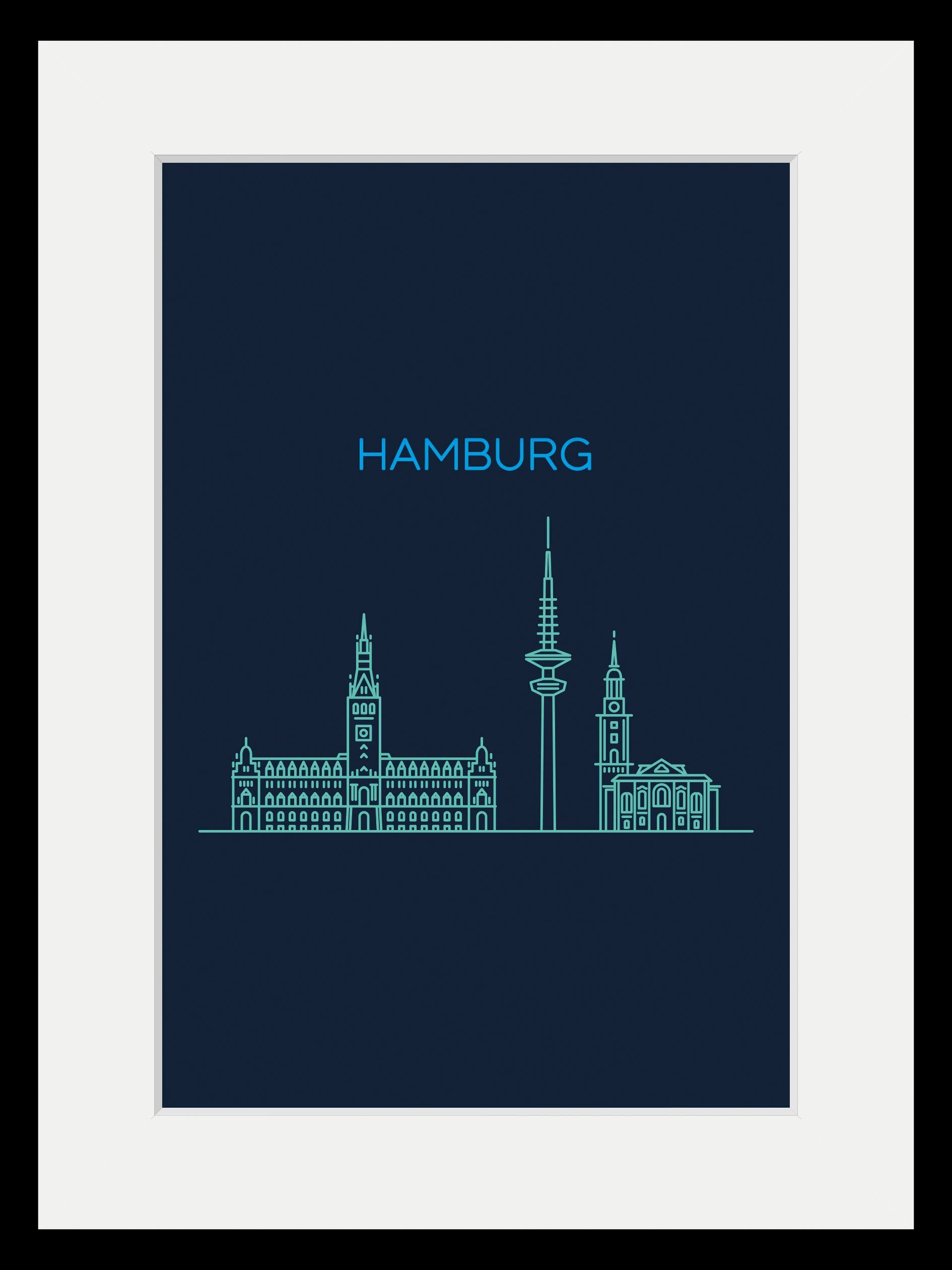 queence Wanddecoratie Hamburg Sightseeing HD premium posterdruk incl. houten lijst (1 stuk)