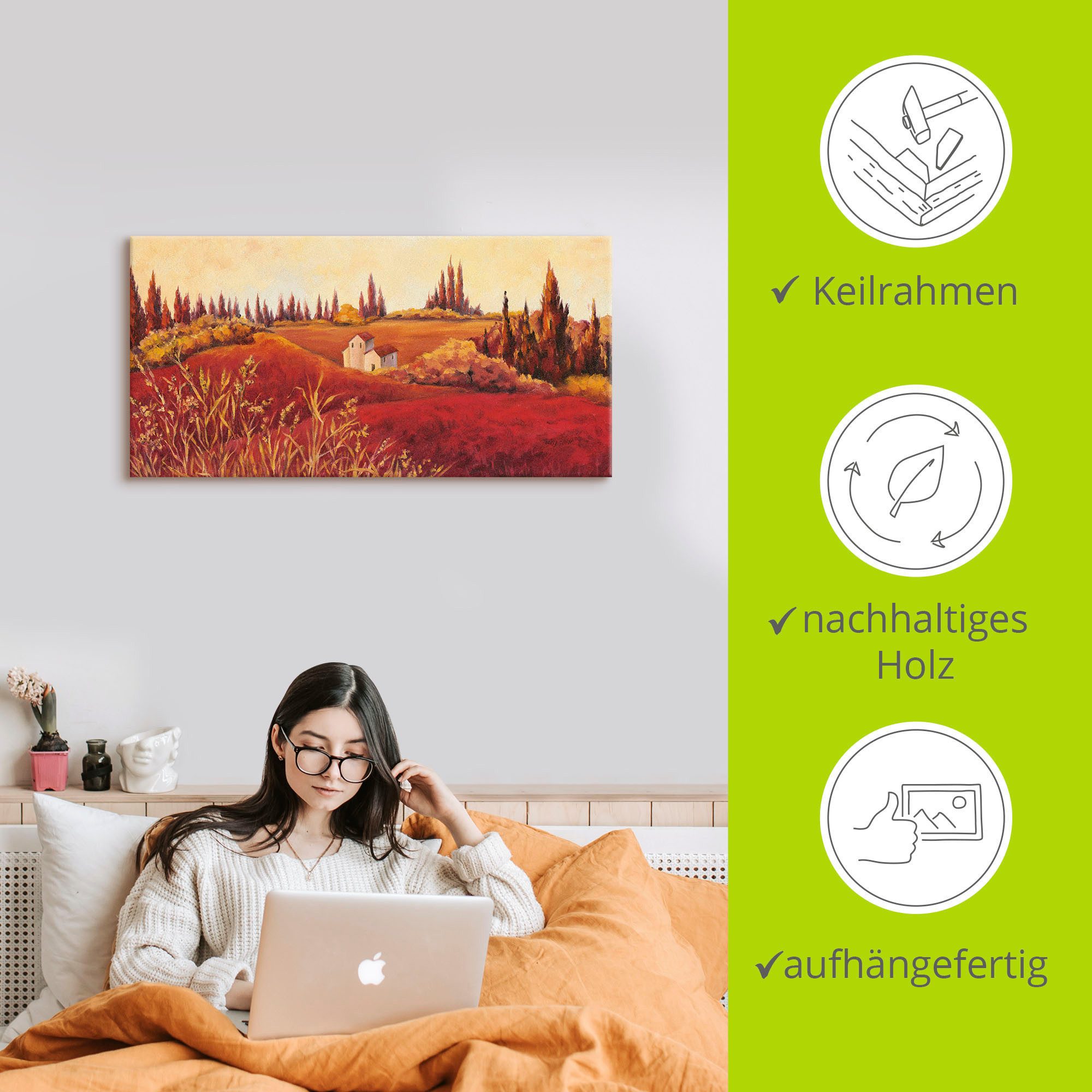 Artland Artprint op linnen Rode velden gespannen op een spieraam