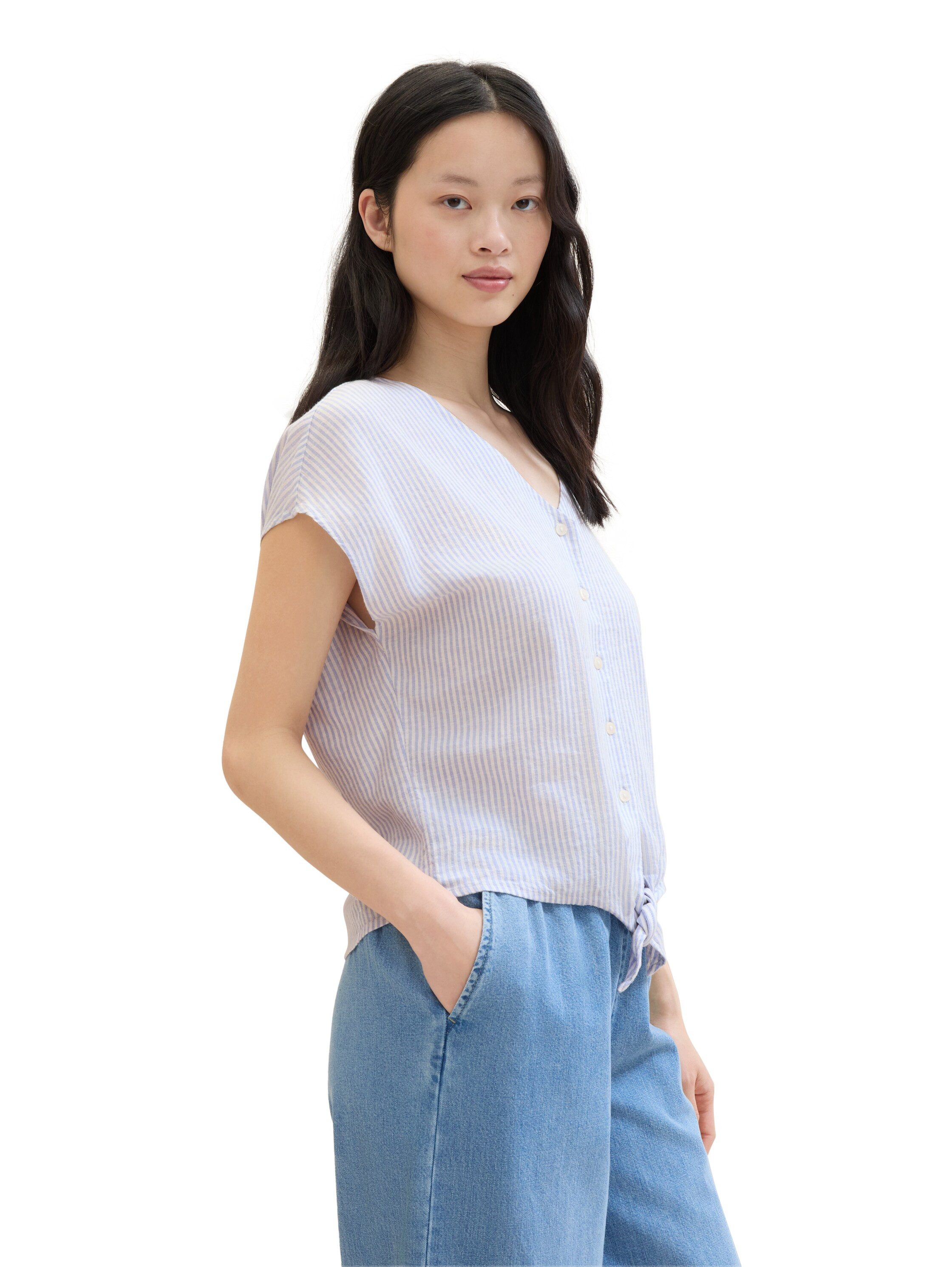 Tom Tailor Denim Blouse met korte mouwen met knoopdetail