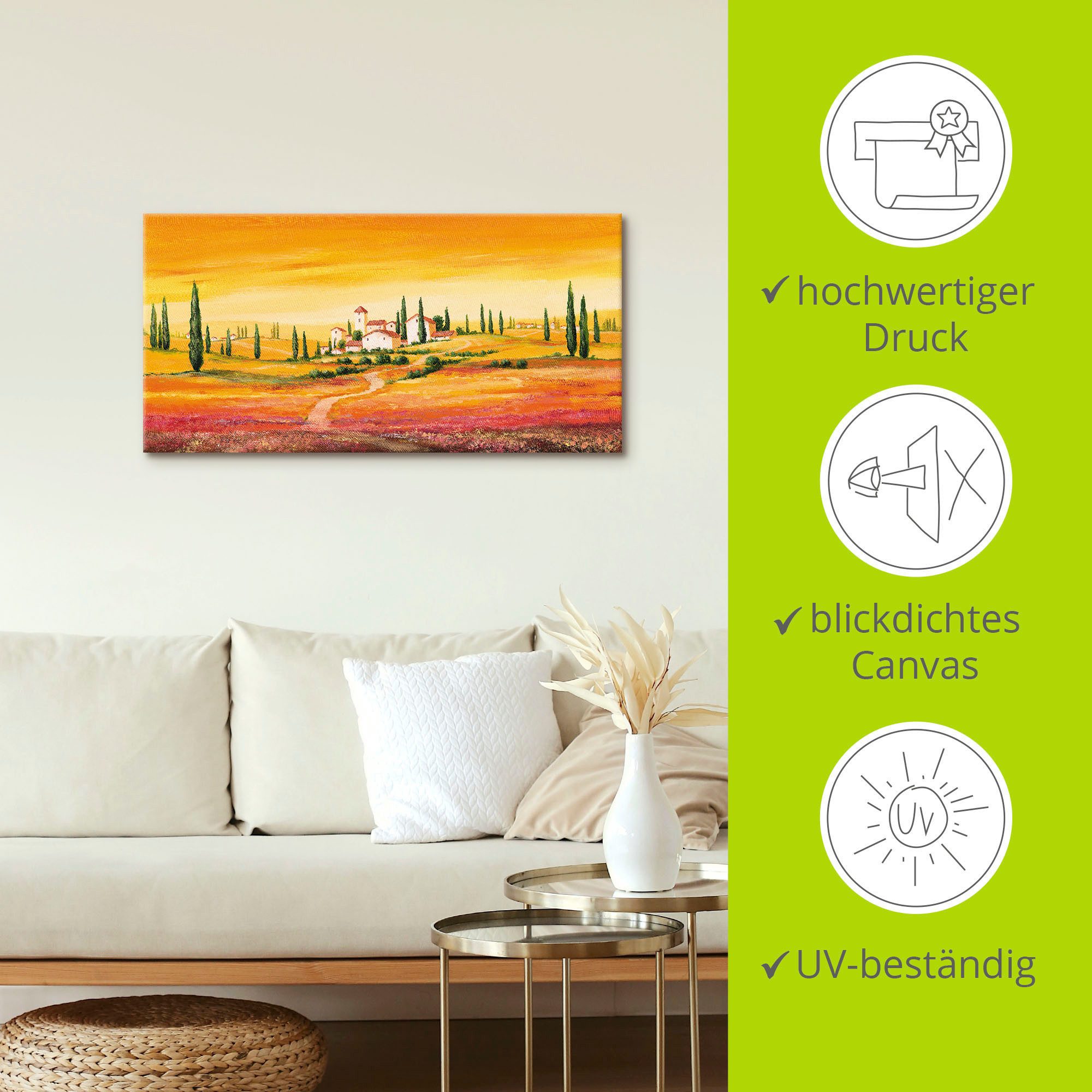 Artland Artprint Schitterend Toscaans landschap als artprint van aluminium, artprint voor buiten, artprint op linnen, poster, muursticker