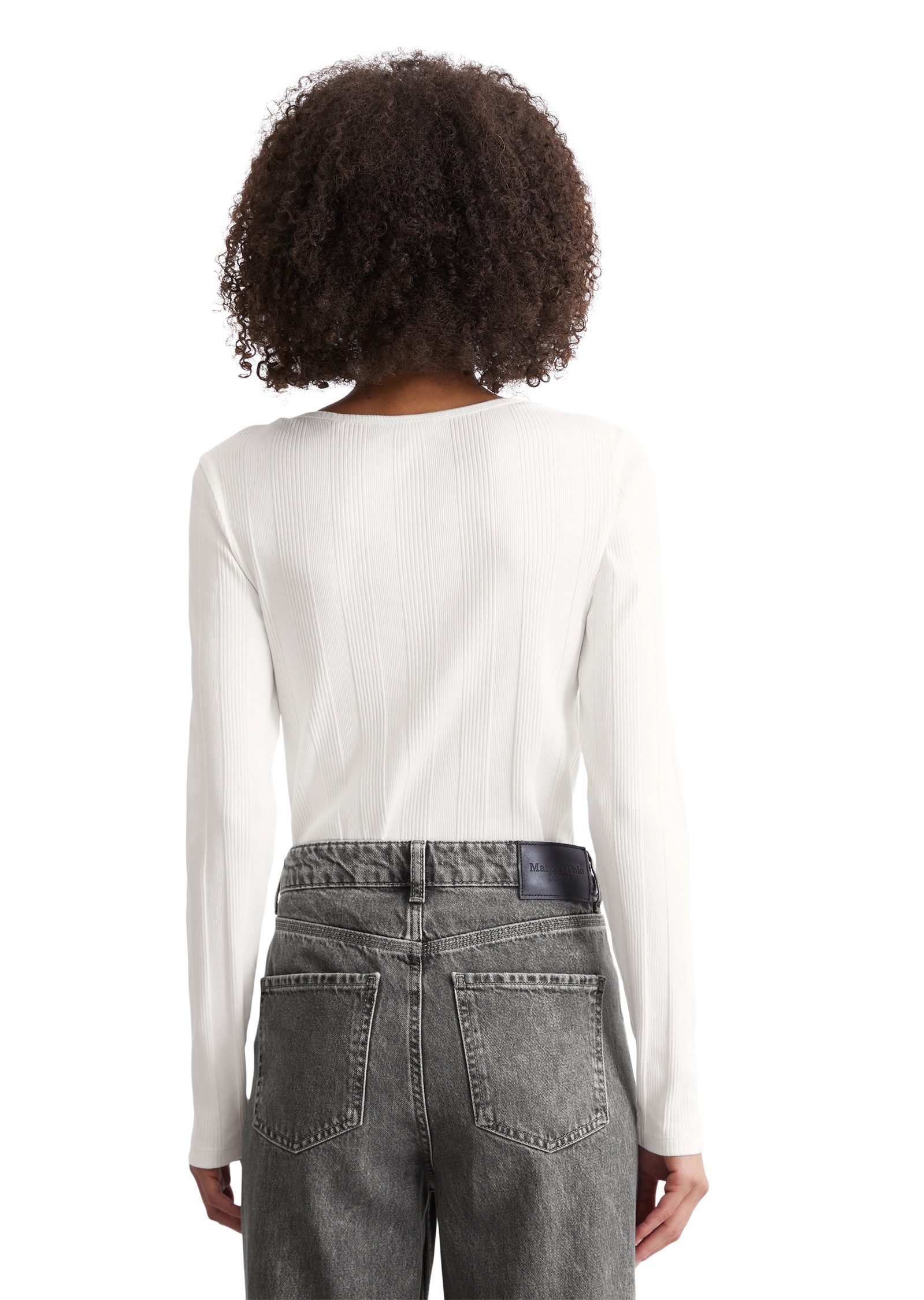 Marc O'Polo DENIM Longsleeve in Serafino-stijl van fijne ribstructuur