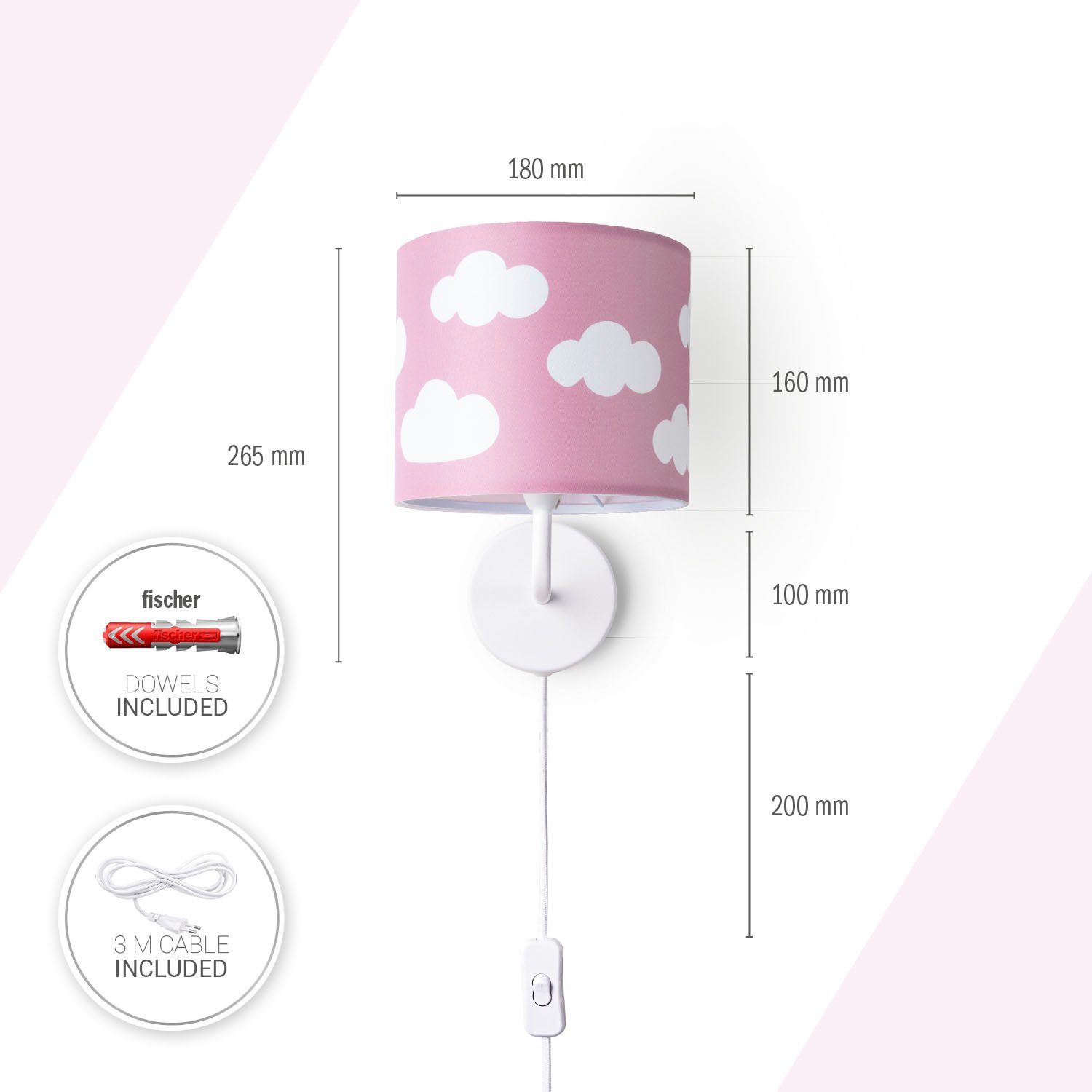 Paco Home Wandlamp Luca Cosmo Kinderkamer wandlamp kind kinderlamp wolken hemel met stekker