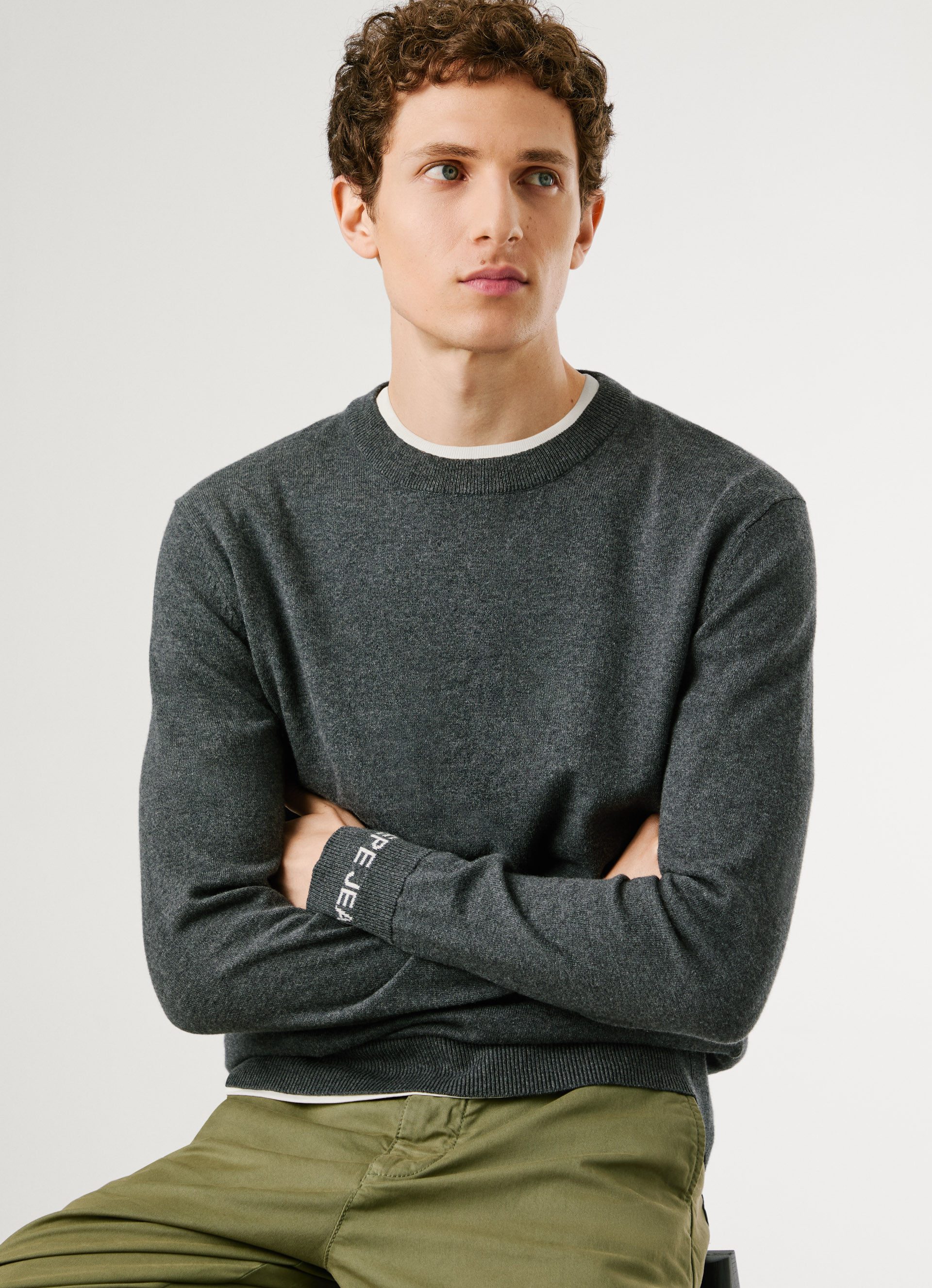 Pepe Jeans Gebreide trui ANDRE CREW NECK met ronde hals, logo-jacquard