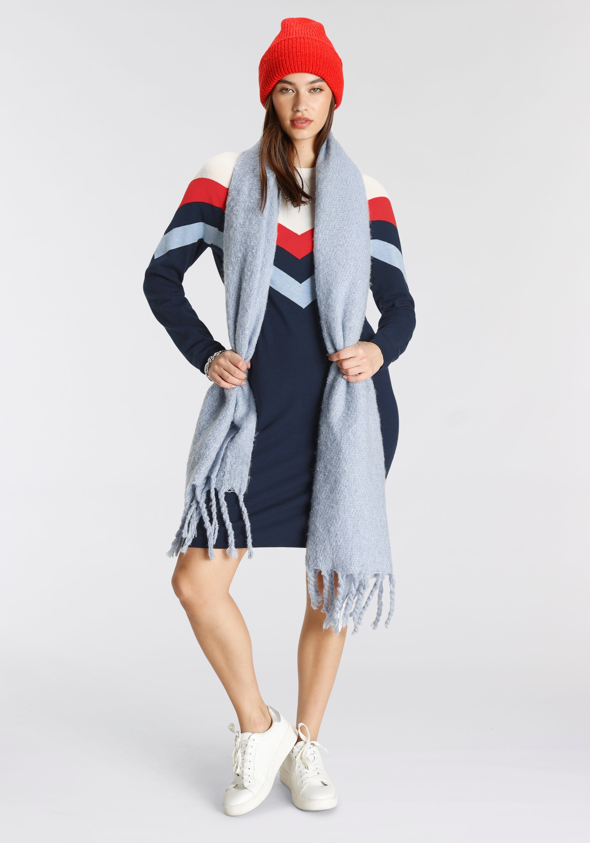 Tamaris Gebreide jurk casual look, van katoenmix, lange raglanmouwen