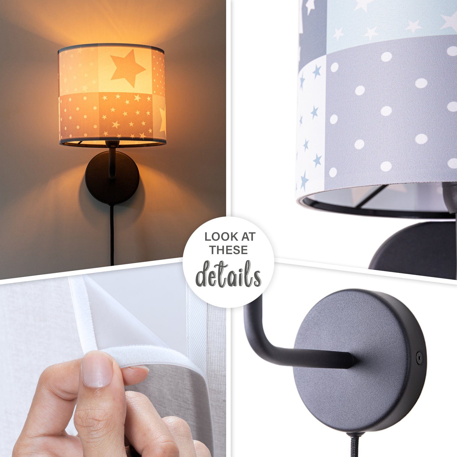 Paco Home Wandlamp Cosmo 345 Kinderlamp wandlamp schakel Ø…18cm sterren stippen kabellengte 3m E14