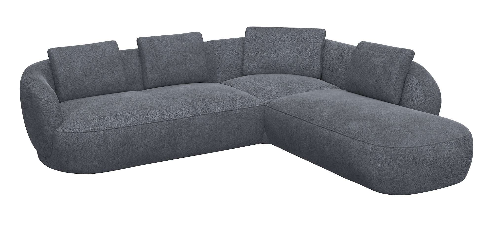 FLEXLUX Hoekbank Torino, rond, L-vorm, bankhoek met ottomane Modern, organisch bankontwerp, koudschuim, golfvering