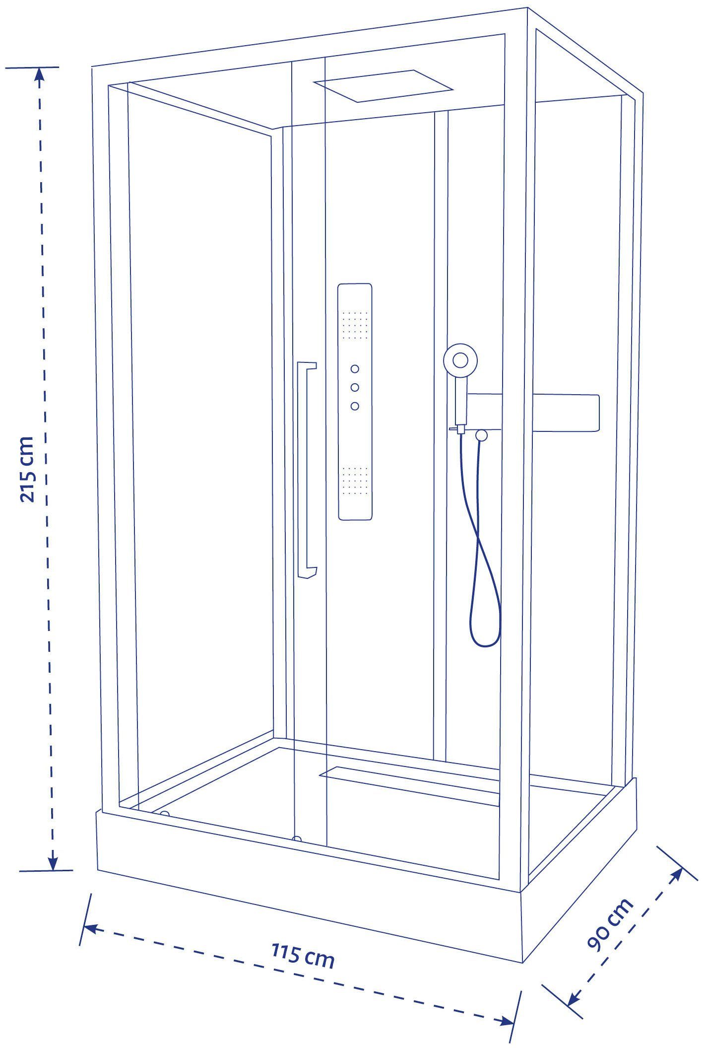 Marwell Complete douche White Rectangle inclusief kranen, 115 cm x 90 cm