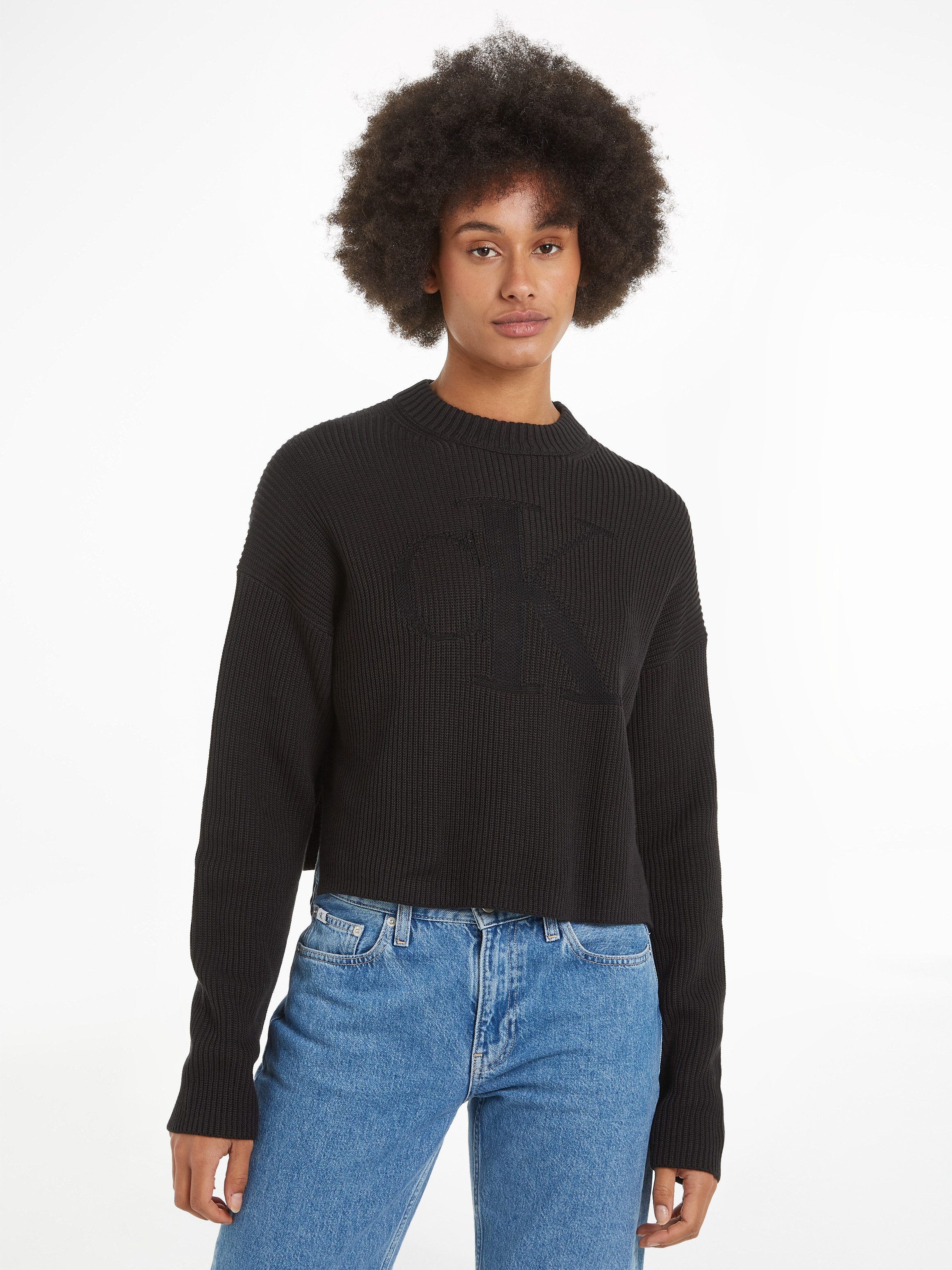 Calvin Klein Trui met staande kraag LOGO INTARSIA REGULAR SWEATER