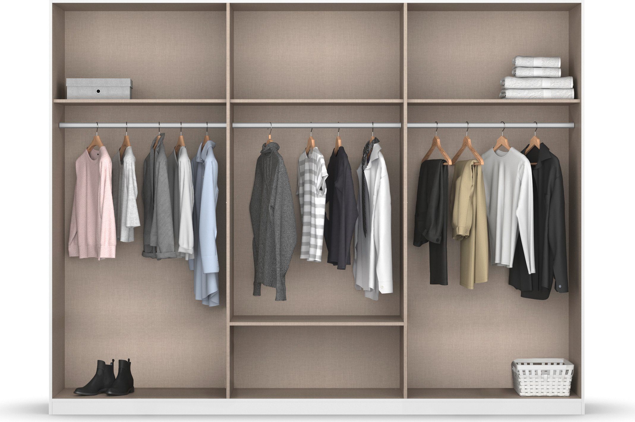 rauch Draaideurkast Kledingkast kast garderobe waskast BARI met lades in het midden, moderne greep in grijs metallic made in germany