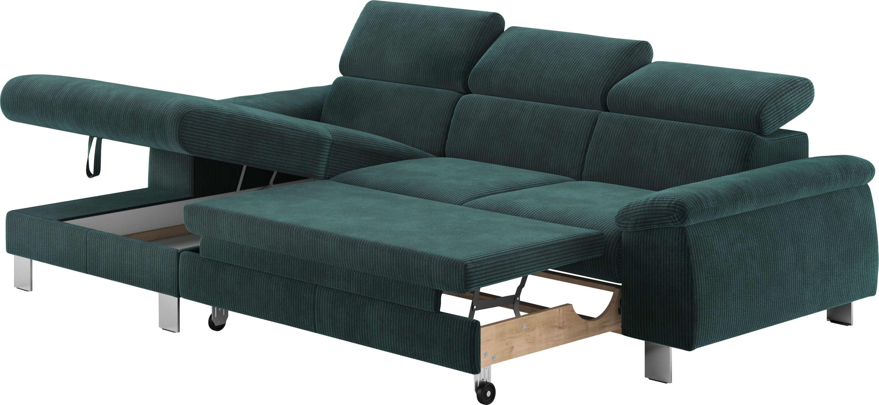 COTTA Hoekbank Komaris L-Form, B: 244 cm keuze met bedfunctie, bedlade & verlichting