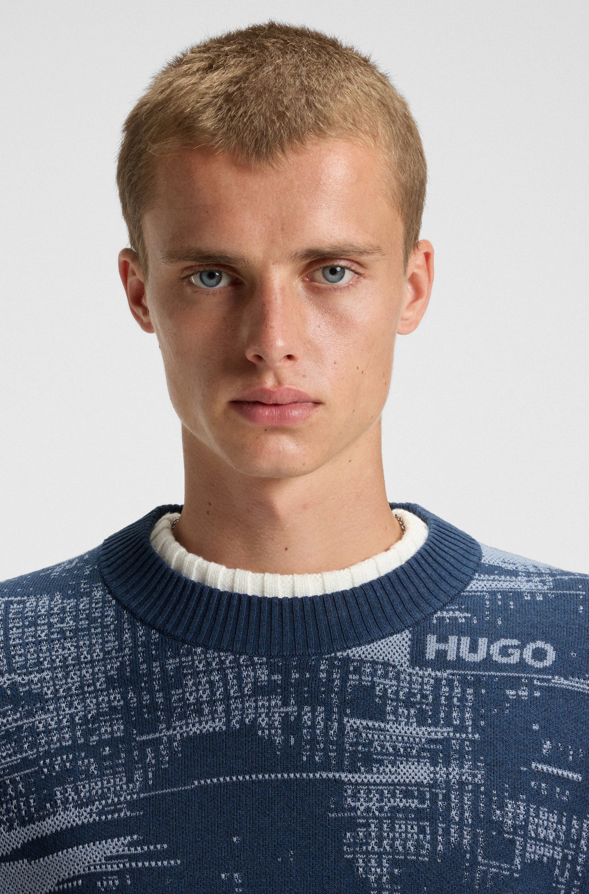 HUGO Blue Jacquardtrui Sorbas Ronde hals, relaxed fit, katoenmix