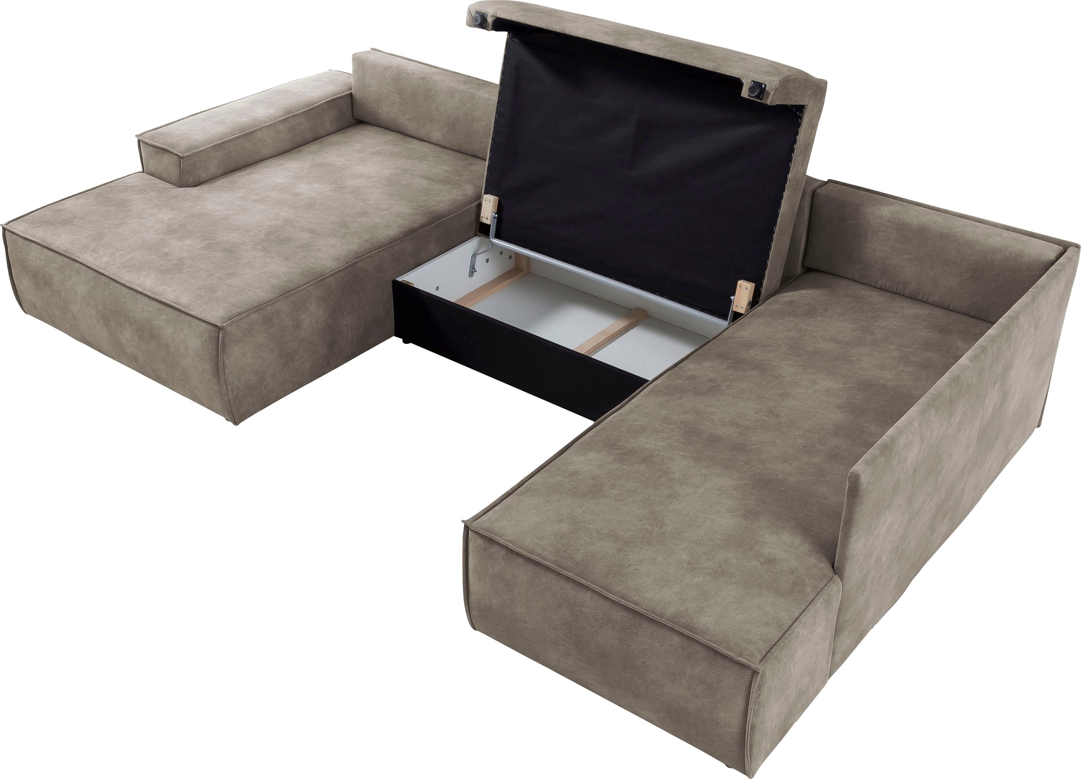 Home affaire Zithoek SHERWOOD 329 cm, U-vorm, slaapbank, Slaapfunctie met bedkist (194x139 cm), cord, vintage, fluweel