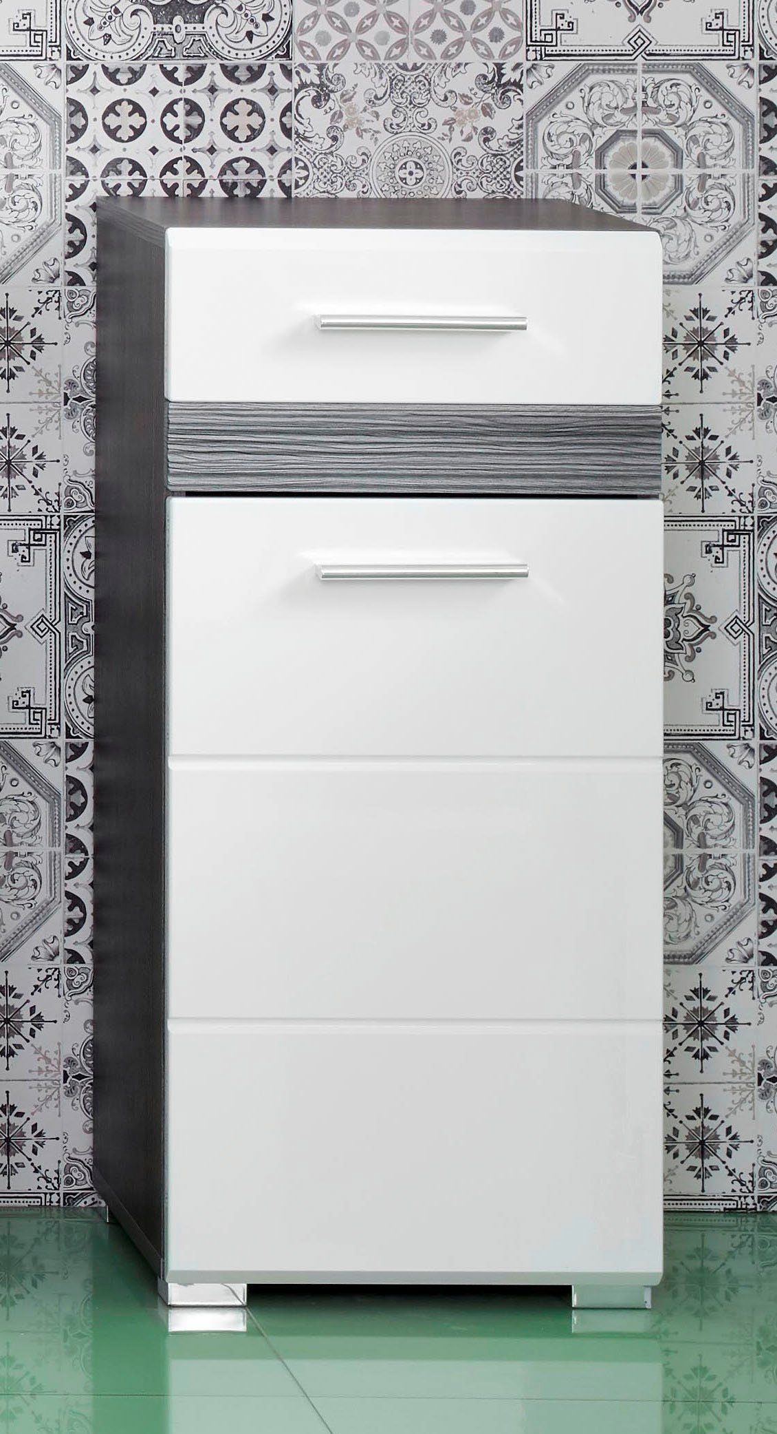 welltime Onderkast Toulon Badkommode met lade en 2 vakken met echt houtlook detail