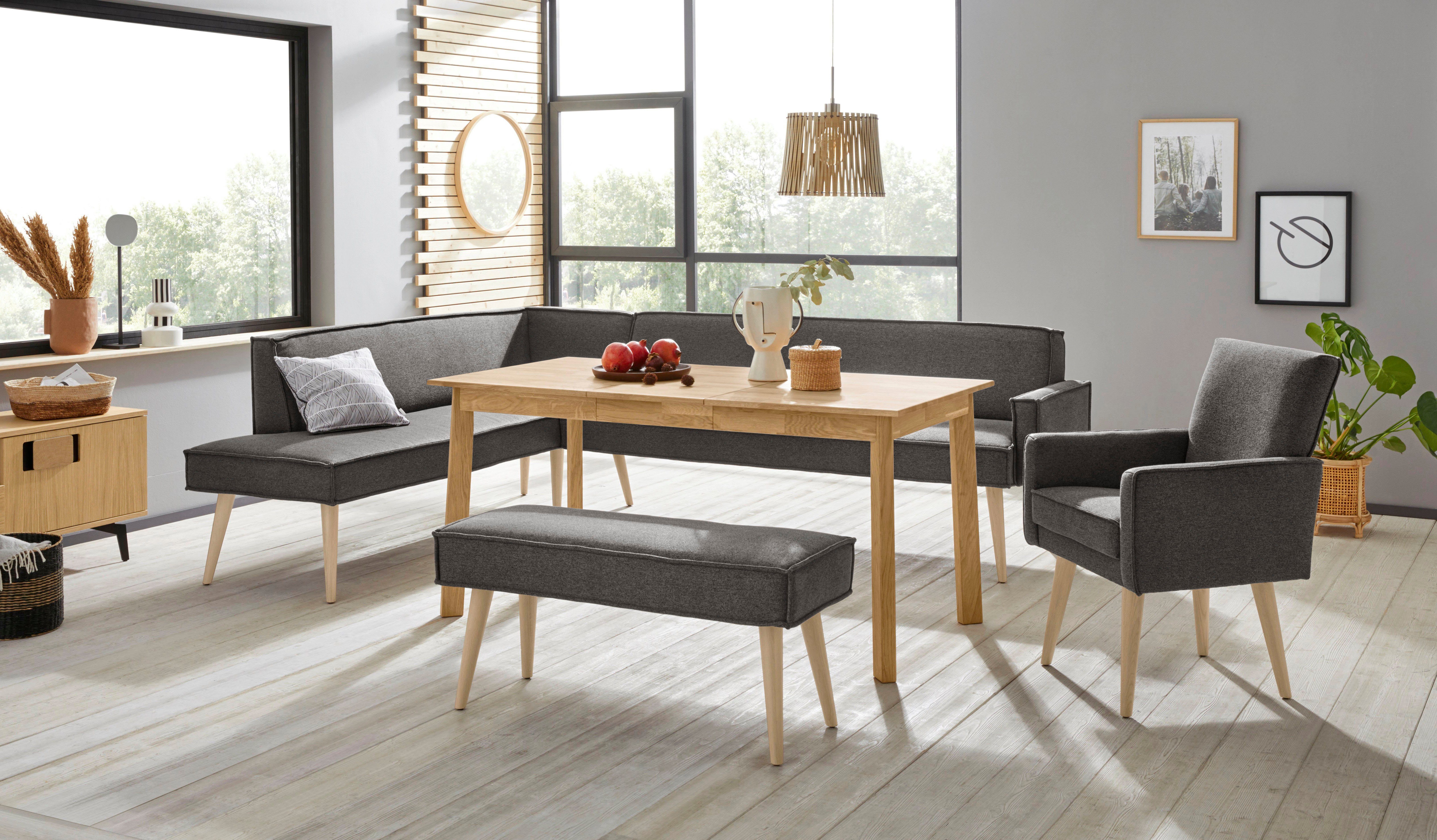 exxpo - sofa fashion Hoekbank Lungo, moderne paspelnaad, comfortabel en elegant, hoge houten voet