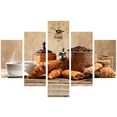 conni oberkircher´s wanddecoratie fresh coffe - verse koffie met decoratieve klok, koffiebonen, croissants, ontbijt, keuken (set) beige