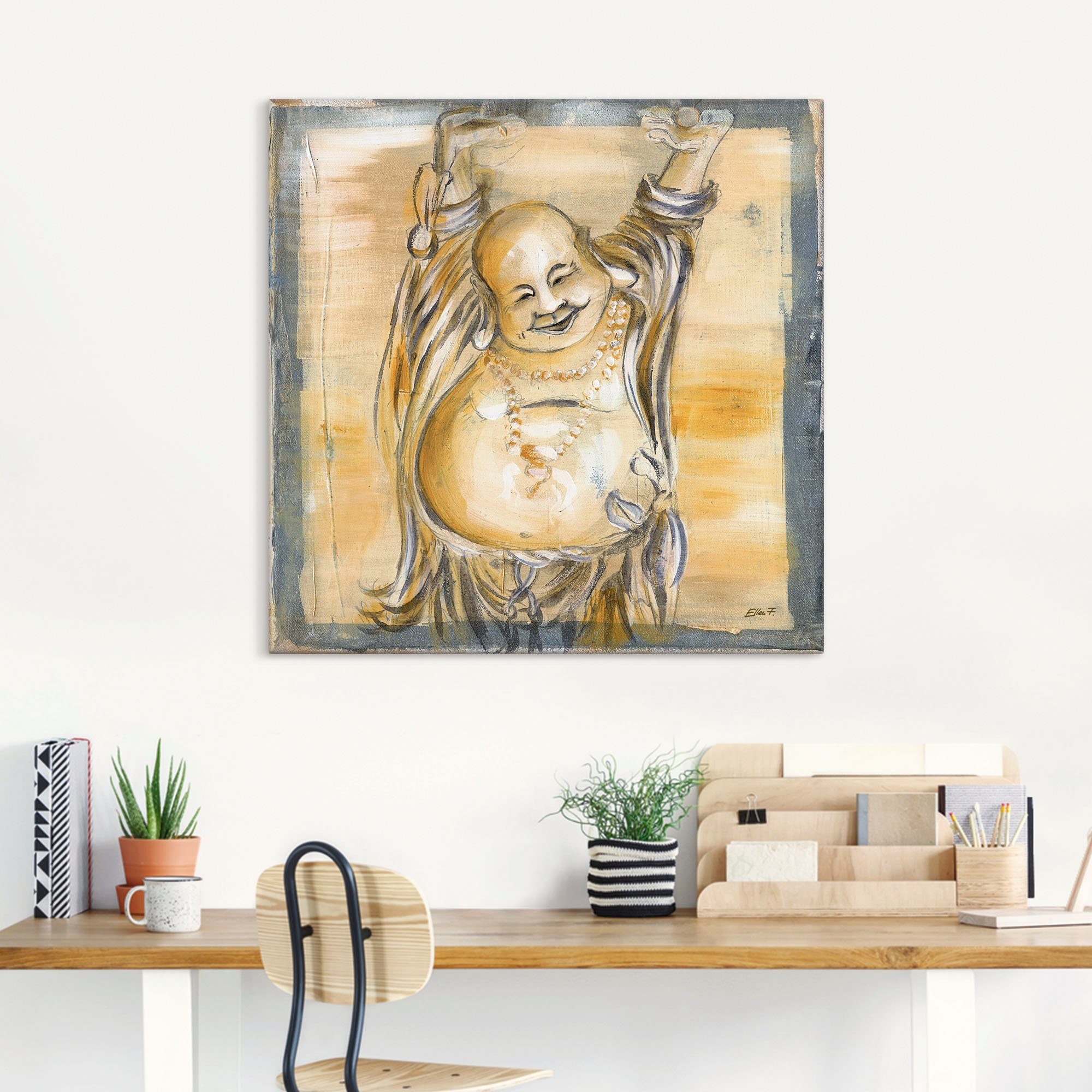 Artland Artprint Vrolijke boeddha II als artprint van aluminium, artprint voor buiten, artprint op linnen, poster, muursticker