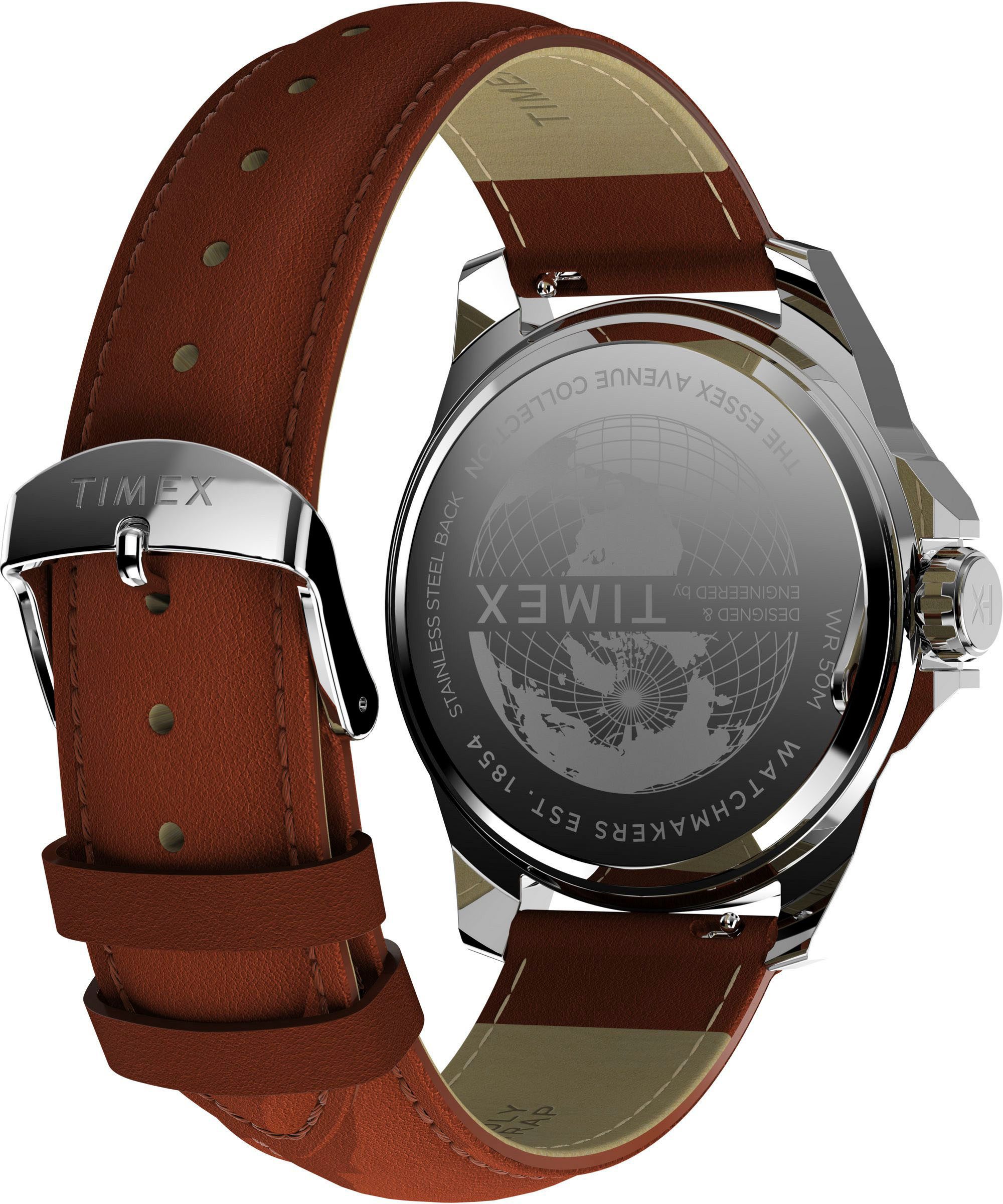 Timex Kwartshorloge Essex Armbandhorloge, herenhorloge, leren armband, datum, fluorescerende wijzers
