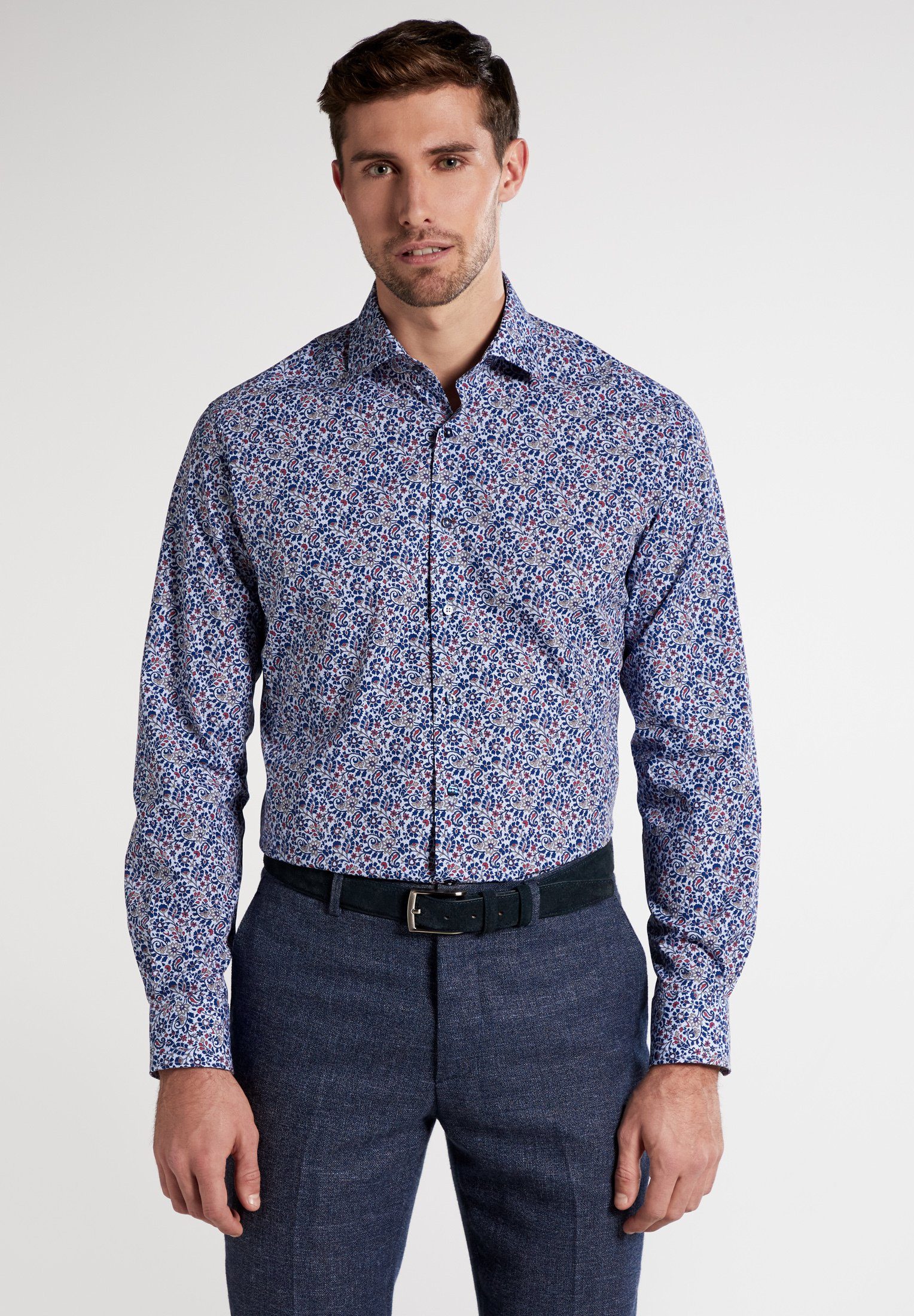 Eterna Overhemd met lange mouwen MODERN FIT EASY IRON (gemakkelijk te strijken) heren overhemden maat 43 blauw