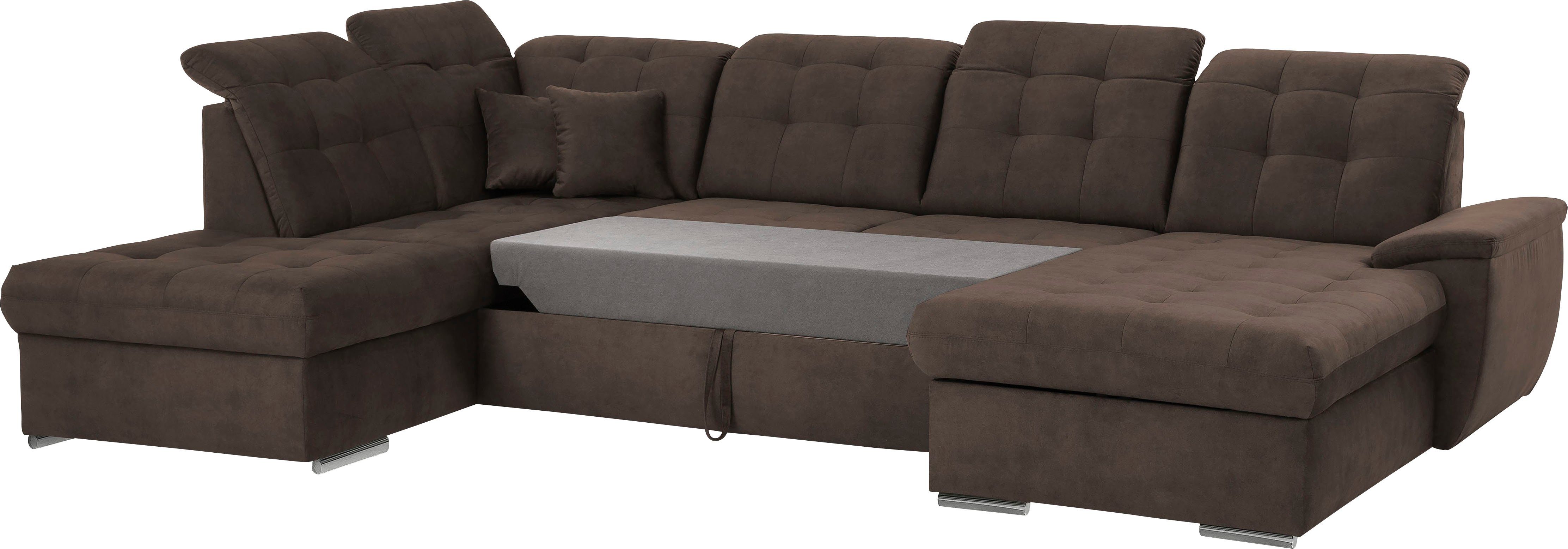 exxpo - sofa fashion Zithoek Durango, uitgebreide zit- en rugverwerking, comfortabel, U-vorm inclusief verstelbare hoofdsteun, naar keuze met slaapfunctie en bedkist (4-delig)